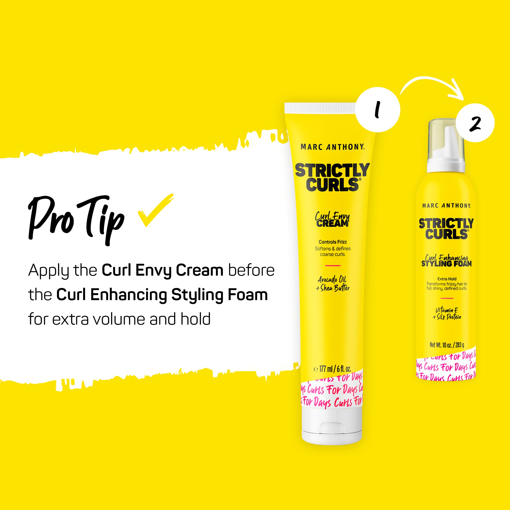 Marc Anthony Curl Enhancing Styling Foam, Extra Hold, Strictly Curls - Vitamin E & Silk Proteins Transforms Frizzy Hair to Full, Shiny, Defined Curls - Sulfate-Free Anti-Frizz Styling Mousse Product