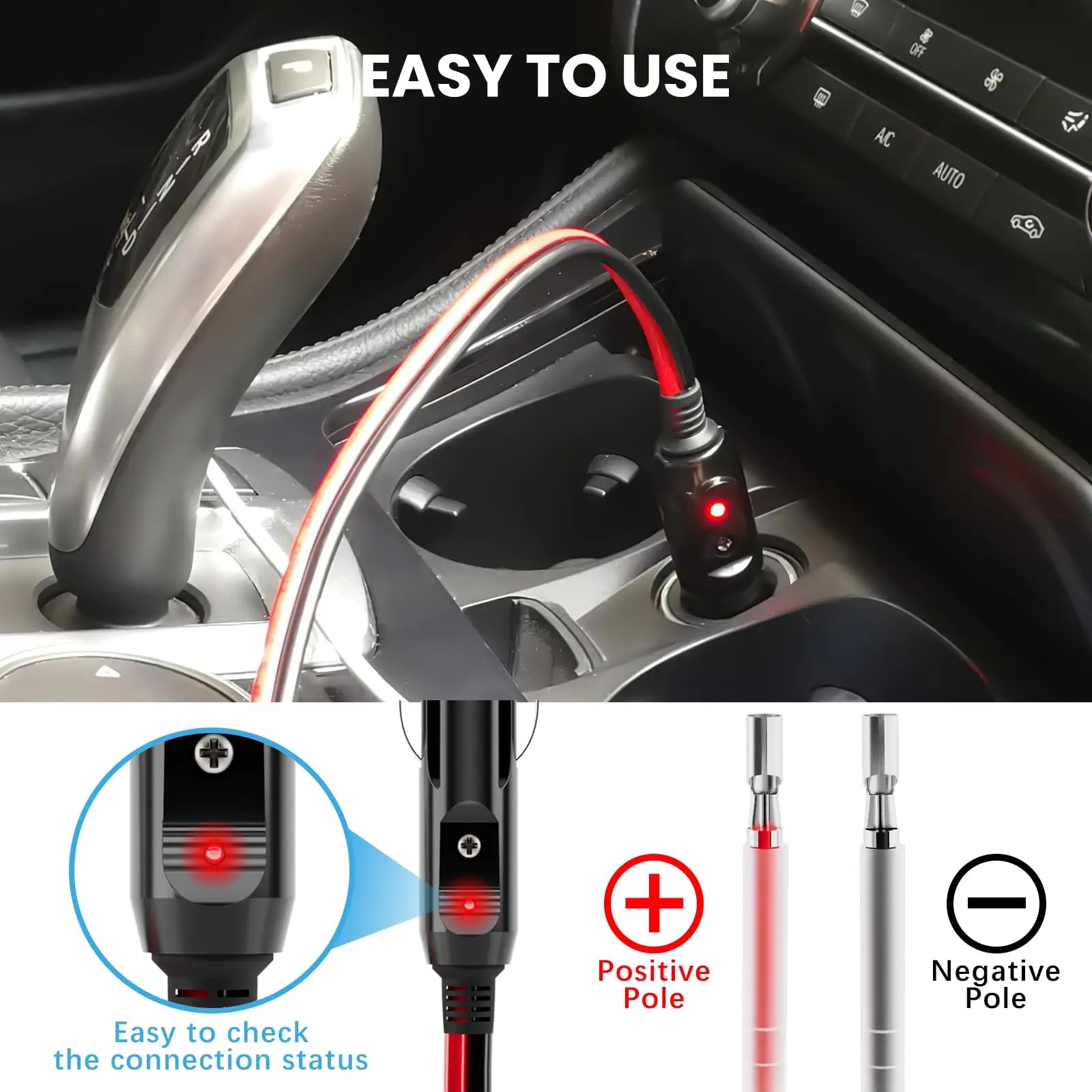 YONHAN Cigarette Lighter Male Plug 12V Fused Replacement 2 Pack, Male Cigarette Lighter Plug Adapter with Leads & LED Light, 12v Plug Connector Socket 1FT 16AWG Extension Cable with 15A Fuse