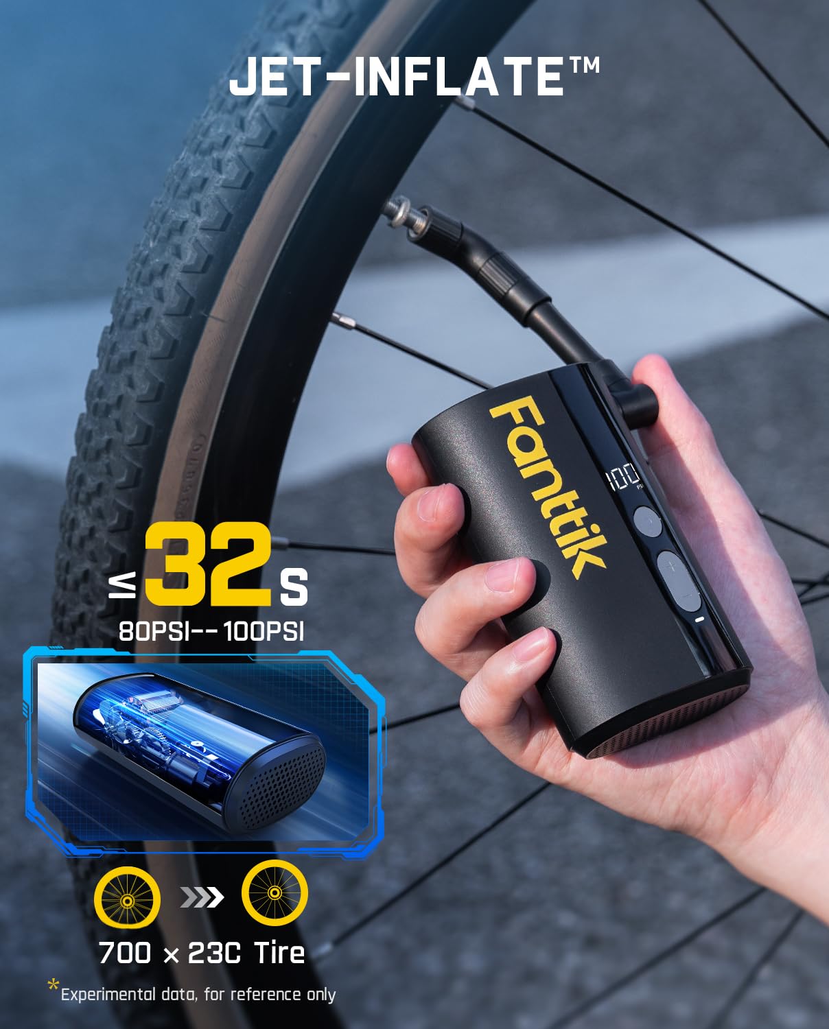 Fanttik X9 Ace Mini Bike Pump, 32s Fast Inflate Bike Pump with Gauge, 150PSI Electric Air Pump with Presta and Schrader Valve, Suitable for Mountain Bike, Road Bike, Electric Bike, MTB