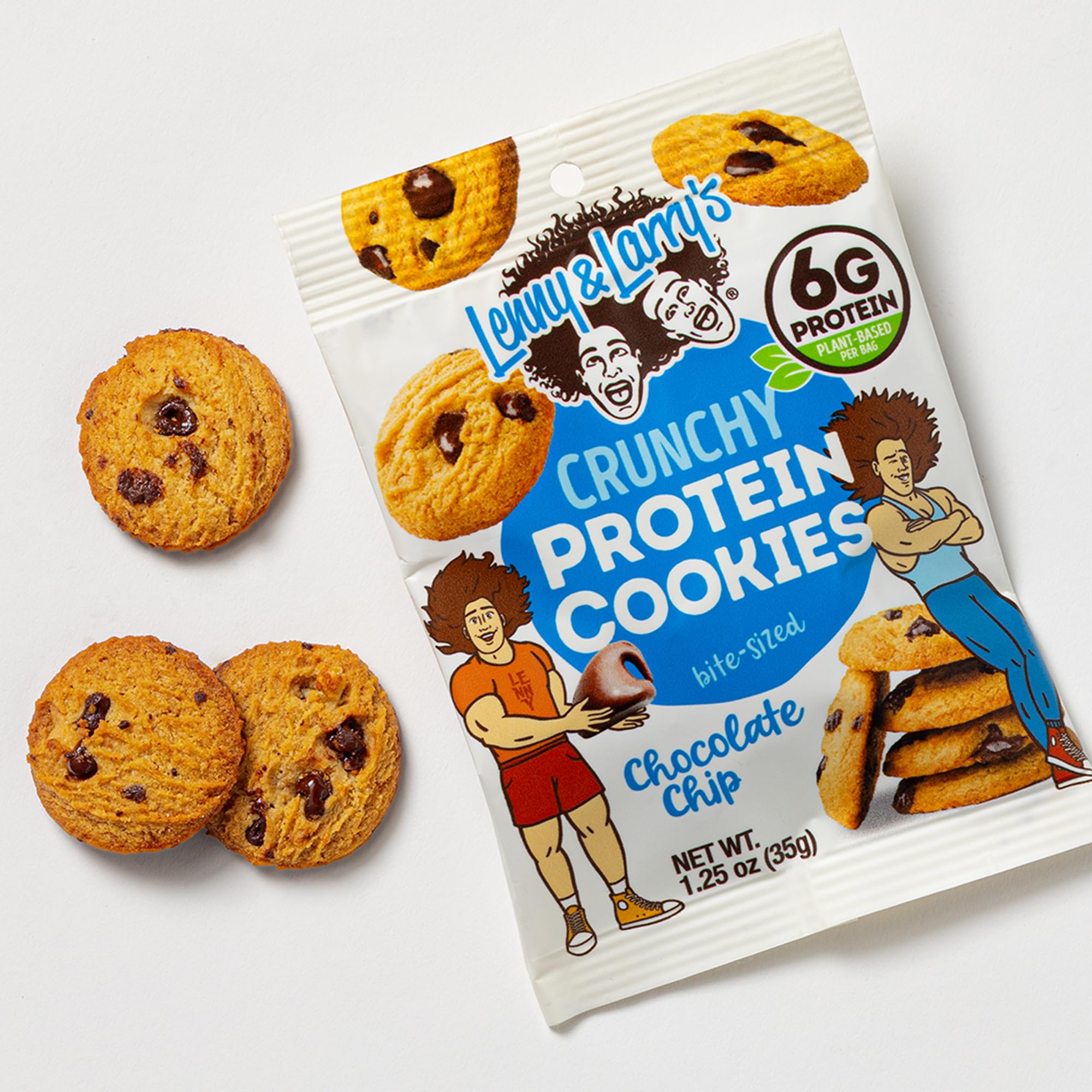 Lenny & Larry's The Complete Crunchy Cookie, Chocolate Chip, 6g Plant Protein, Vegan, Non-GMO, 1.25 Ounce Pouch (Pack of 12)