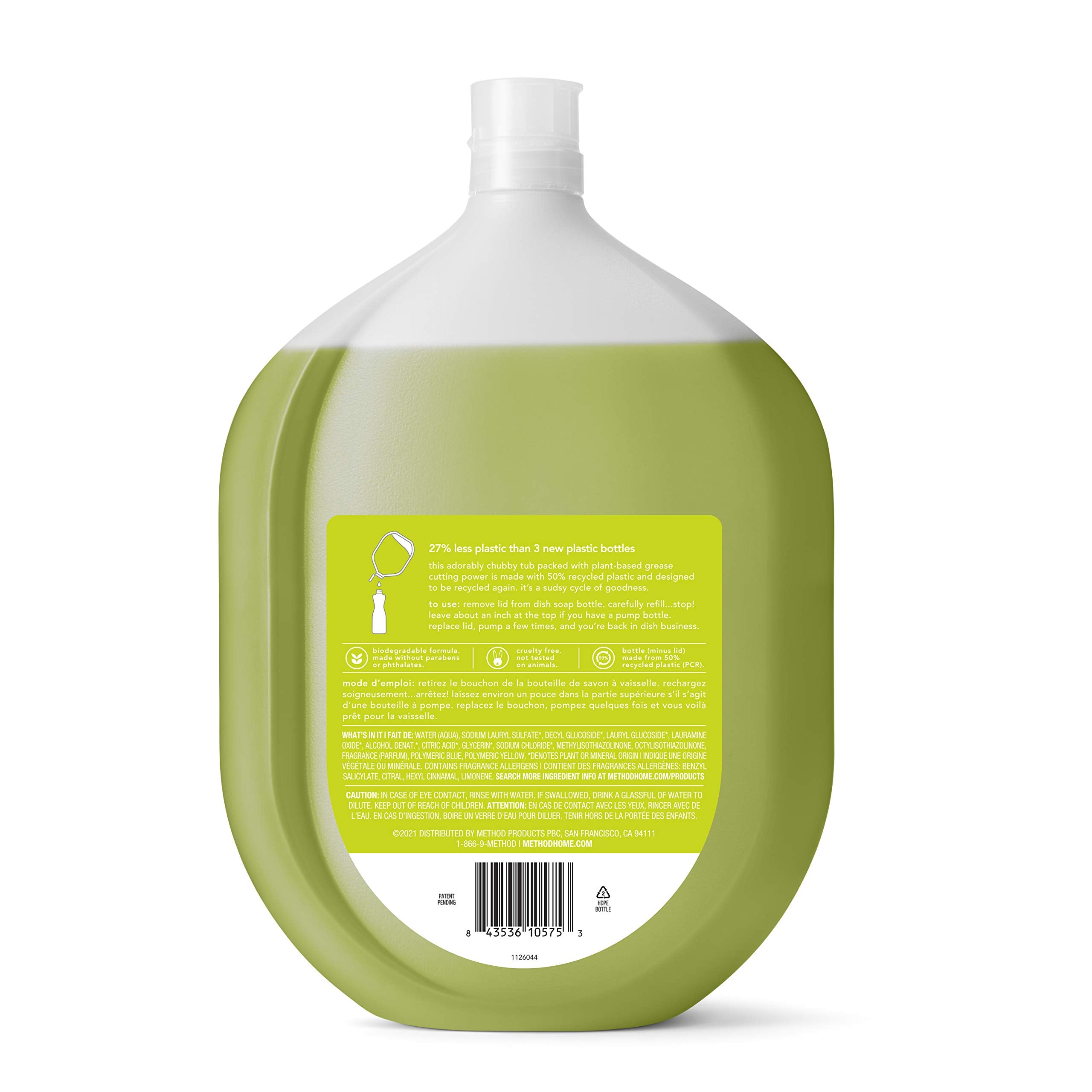 Method Gel Dish Soap Refill, Lime + Sea Salt Scent, Powerful Cleaning Formula, Large Refill Tub, Biodegradable Formula, Cuts Through Grease, 54 Fl Oz