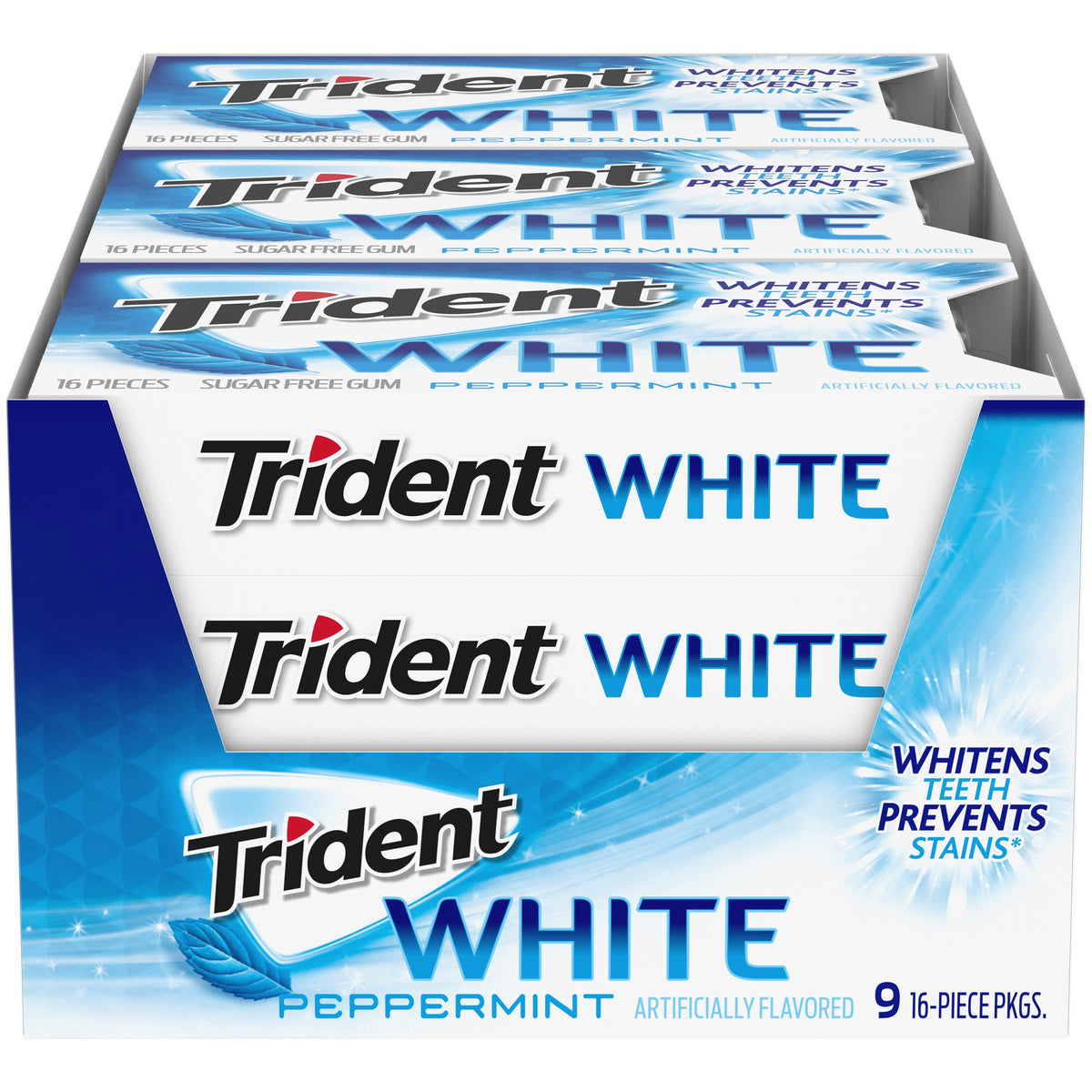 Trident White Pfefferminz zuckerfreier Kaugummi, 9 Packungen à 16 Stück (insgesamt 144 Stück)