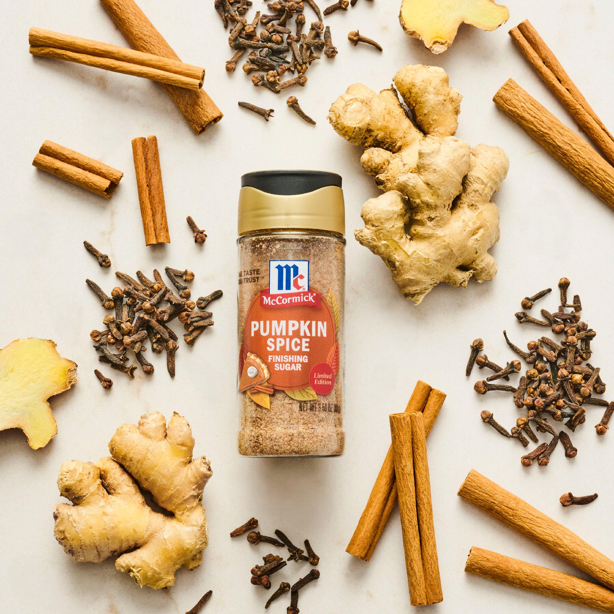 McCormick Finishing Sugar, Pumpkin Spice, Limited Edition, Sweet Blend of Warm Pumpkin Spices, The Perfect Finish for Cookies, Muffins, Pancakes, Bread, and More, 3.66 oz