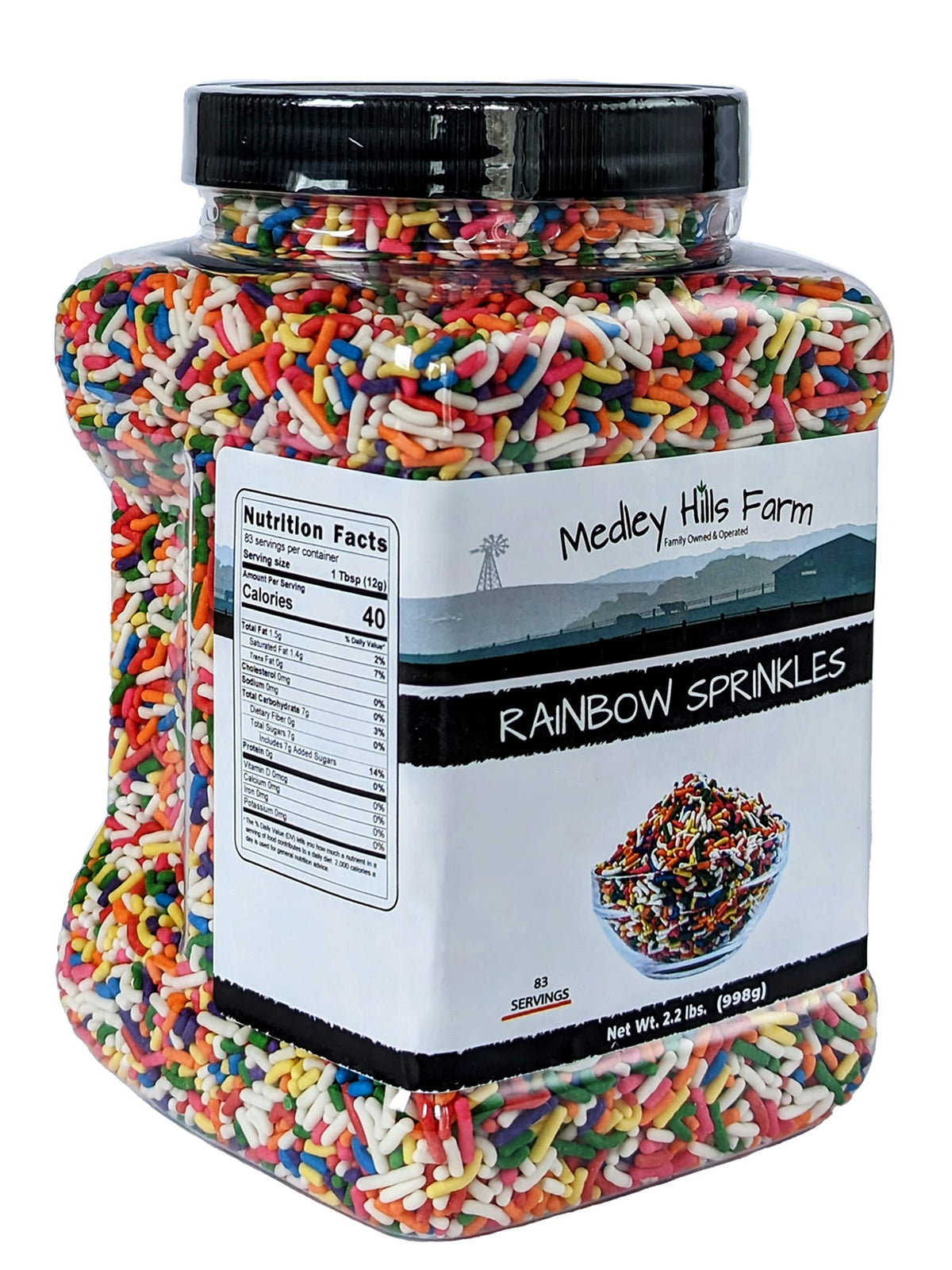 Regenbogenstreusel von Medley Hills Farm im wiederverwendbaren Behälter 998g – Großartige Regenbogenstreusel in Großpackung zum Dekorieren von Kuchen, Plätzchen, Brownies und Eiscreme