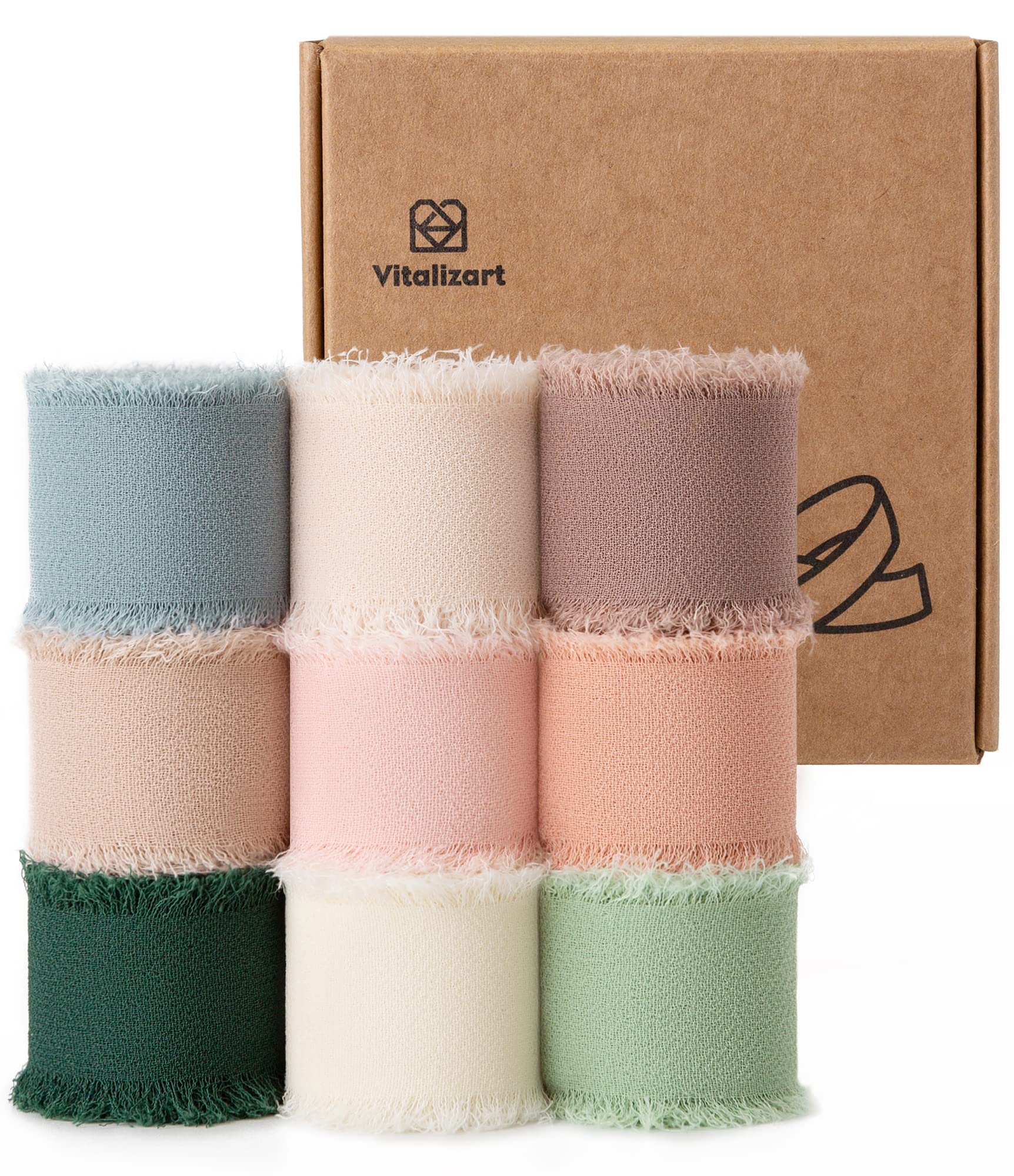 Vitalizart 1" x 27 Yd Chiffon-Seidenband, farblich sortiertes Bandset, 3 Yd x 9 Rollen Fransengewebe für Hochzeitseinladungen, Brautsträuße, Partydekoration, Geschenkverpackung, Schleifenherstellung