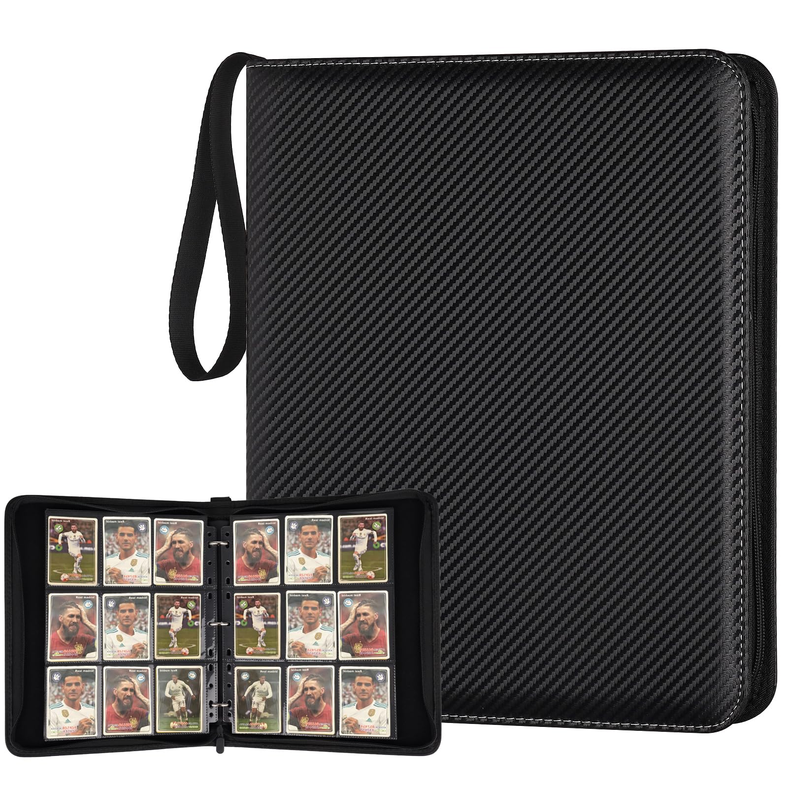 GERMUN 9-Pocket-Sammelkartenordner, Premium Reißverschluss-Sammelkartenordner, 720 doppelseitige Fächer PU-Sammelmappe, Sammleralbum, Kartenordner für MTG, TCG, Sportkarten, (Schwarz)