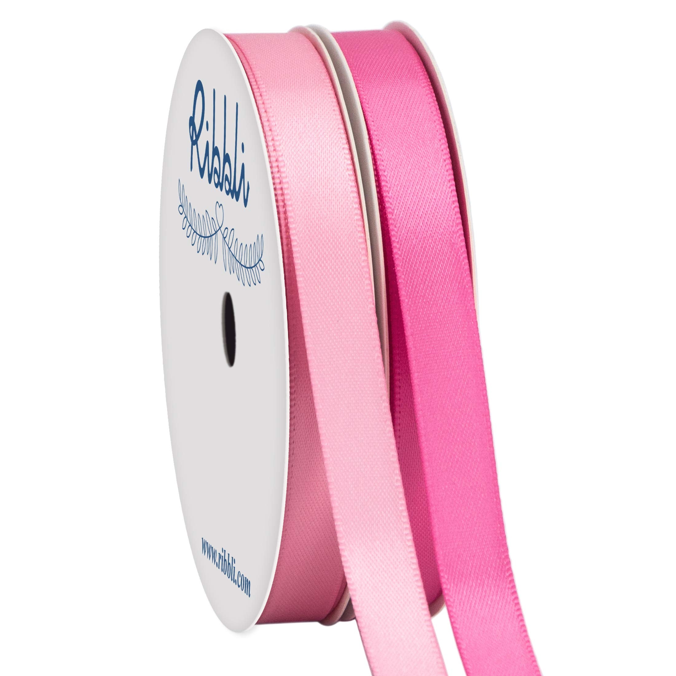 Ribbli 2 Rollen Satinband Rosa & Leuchtrot, insgesamt 20 Yards, (Rosa 9,5 mm x 9,14 m, Leuchtrot 9,5 mm x 9,14 m)