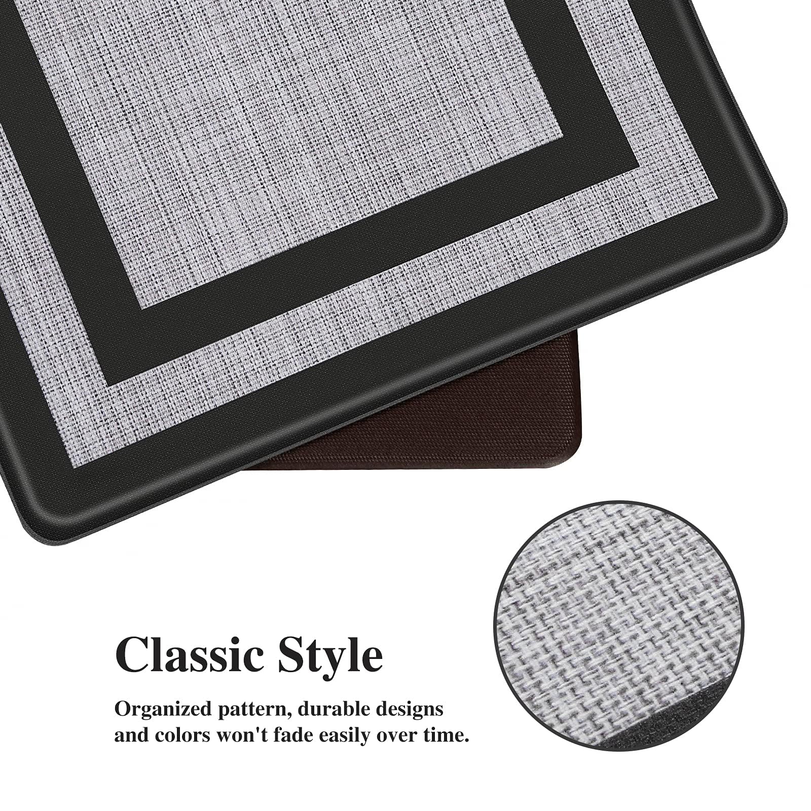 Mattitude Kitchen Mats Set of 2，Cushioned Anti-Fatigue Non-Skid Rug Sets Ergonomic Comfort Standing Mat for Kitchen, Floor, Office, Sink, Laundry, Black and Gray