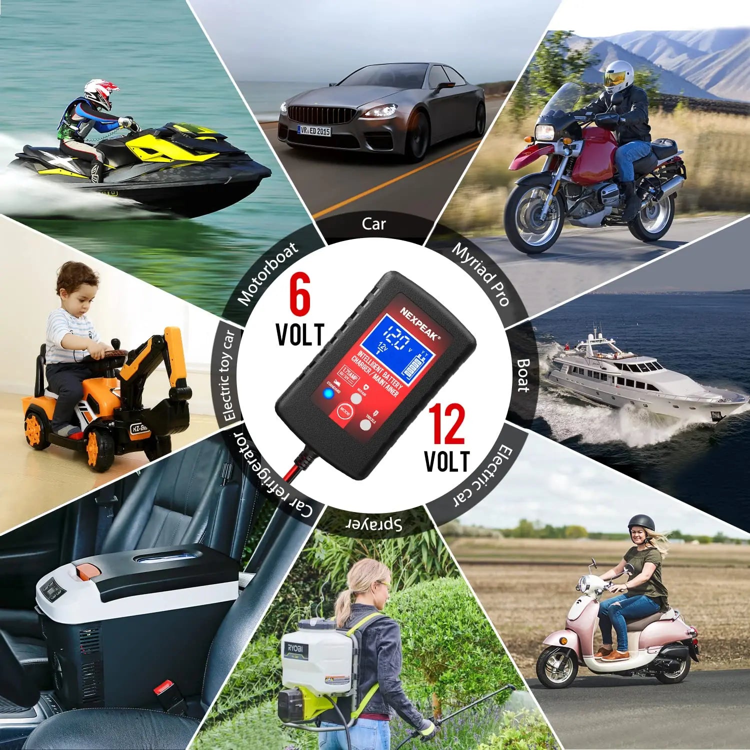 1.75-Amp Car Battery Charger, 6V and 12V Smart Fully Automatic Battery Charger Maintainer, Trickle Charger, Battery Desulfator for Car, Lawn Mower, Motorcycle, Boat, Marine Lead Acid Batteries