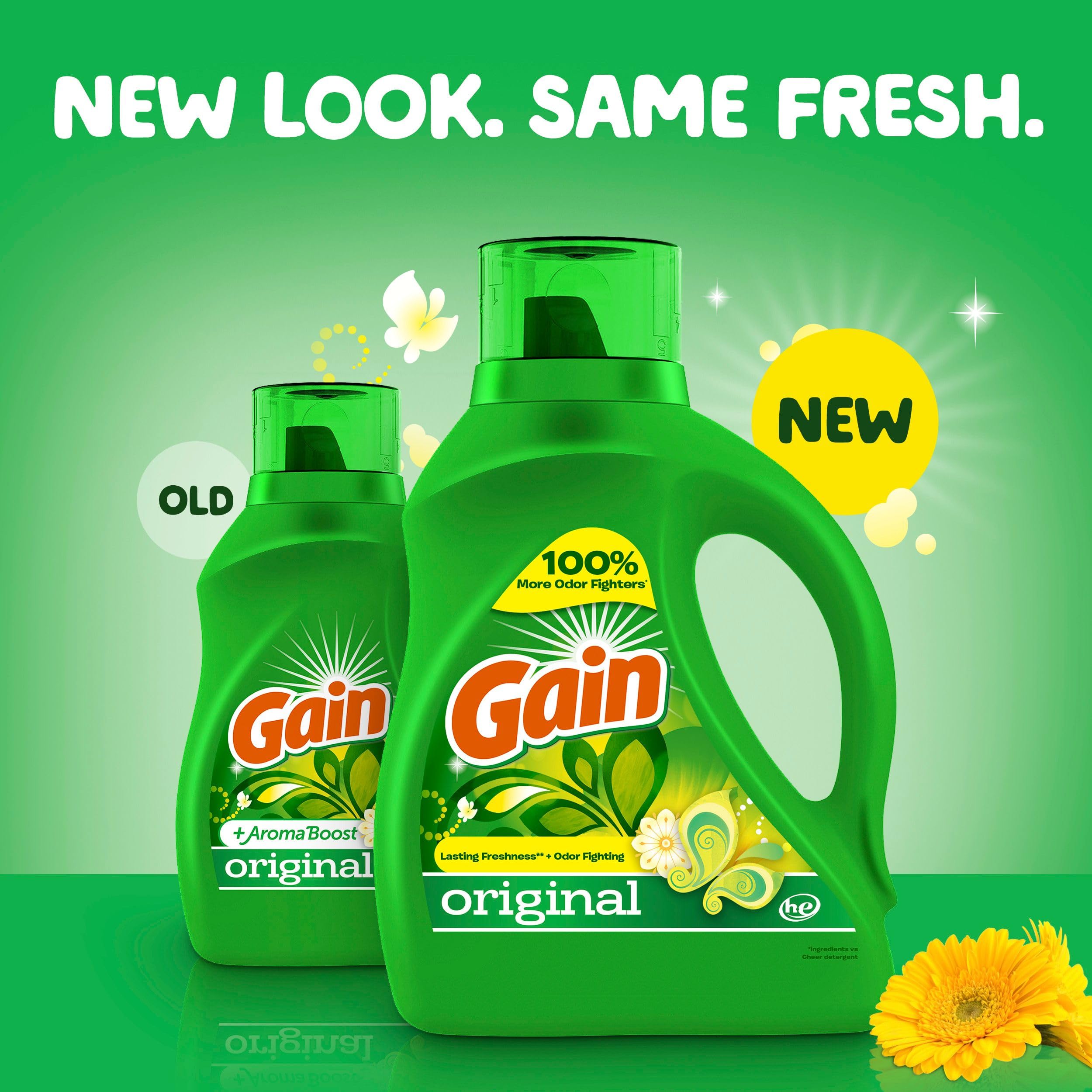 Gain + Aroma Boost Laundry Detergent Liquid, Original Scent, 107 Loads, 154 fl oz, HE Compatible Laundry Soap with Febreze and Oxi, Gain Laundry Detergent, Liquid Laundry Detergent