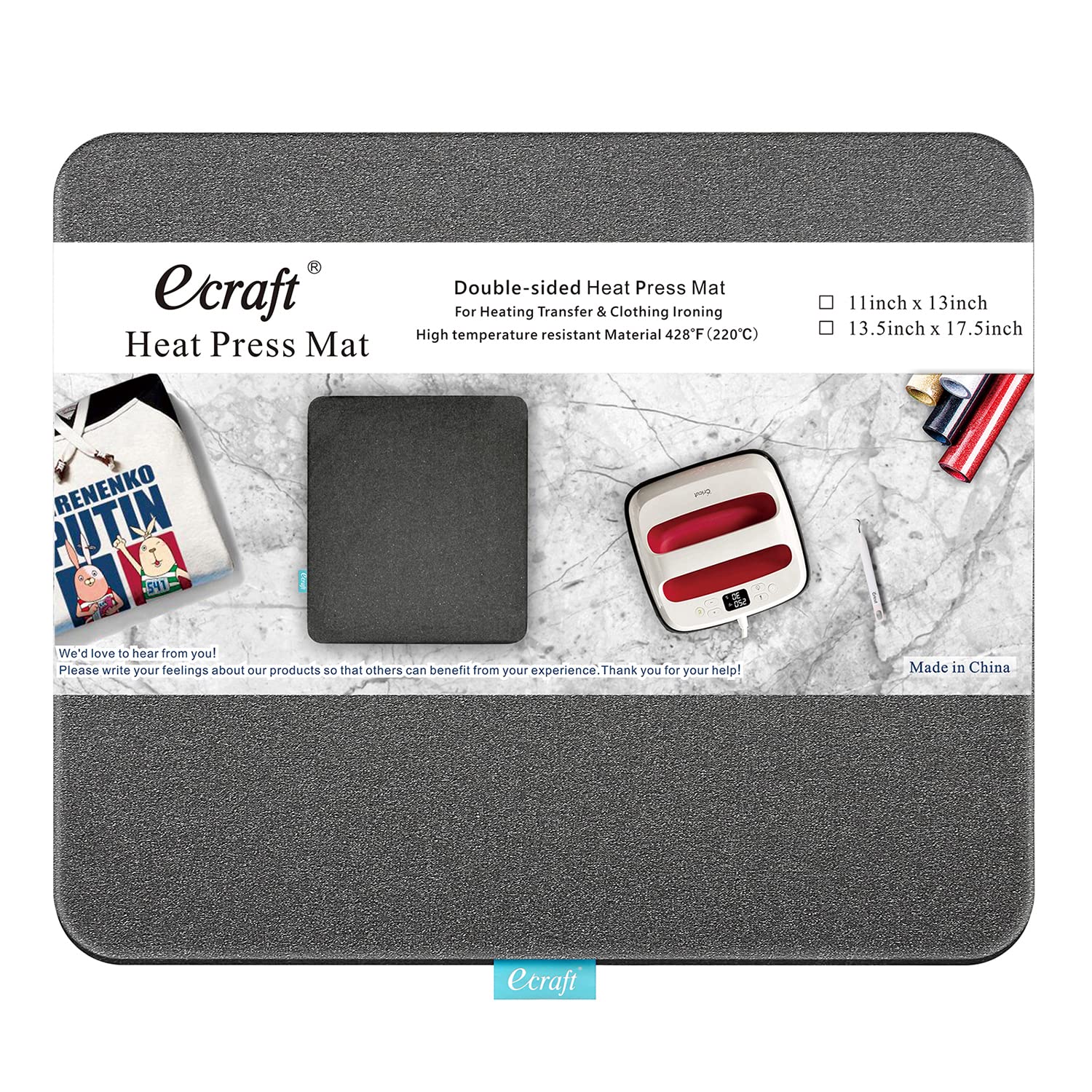 Heißpressmatte für Cricut Easypress: Ecraft (11 x 13 Zoll) Doppelseitige Heiz-Bügelmatte für Bastelarbeiten, Isolations-Transfer, HTV Vinyl-Heißpressmaschine, T-Shirts