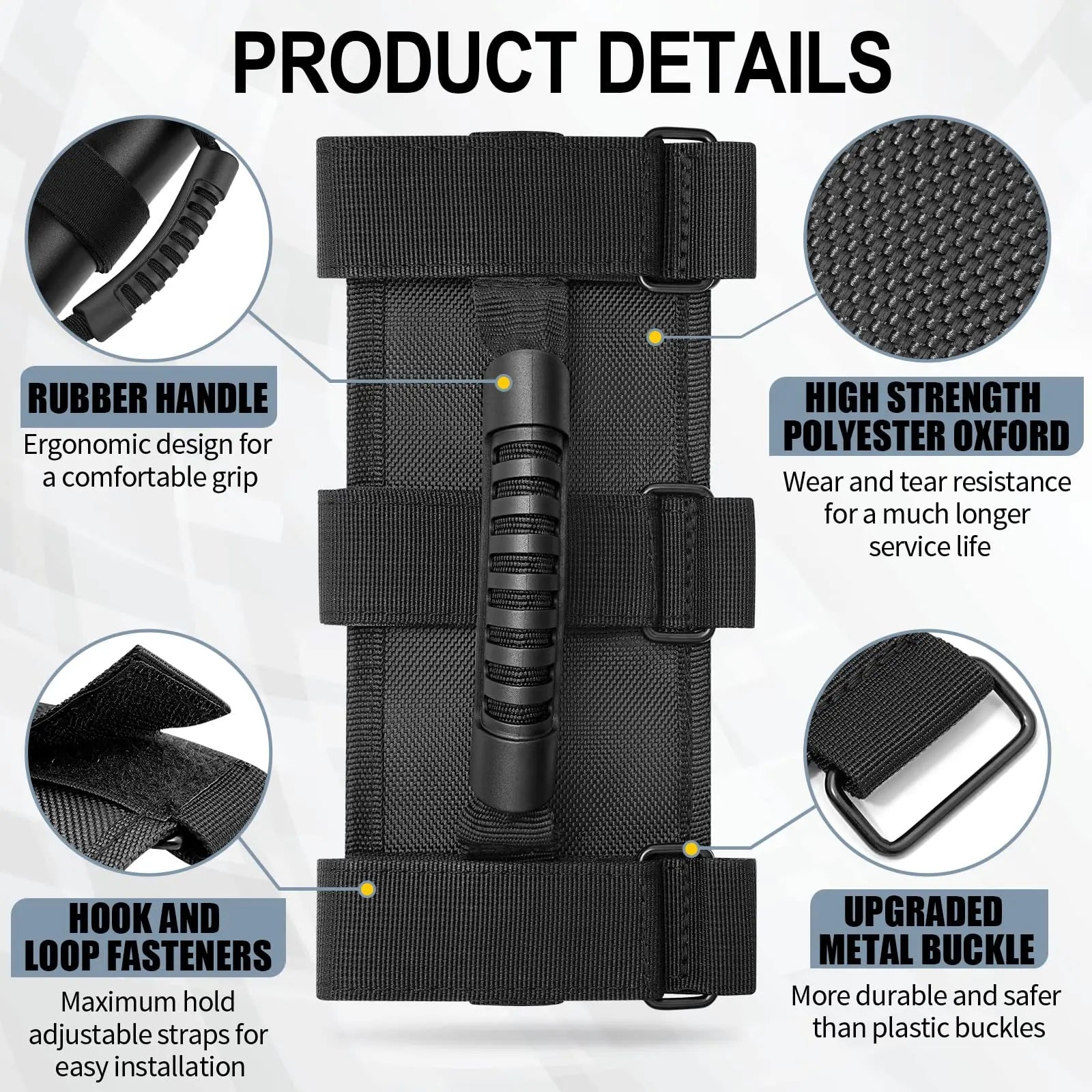 moveland 2 Pack Grab Handle Set Compatible with Jeep Wrangler TJ YJ JK, Easy-to-Fit 3 Straps Design for 1955-2023 Models (Black)