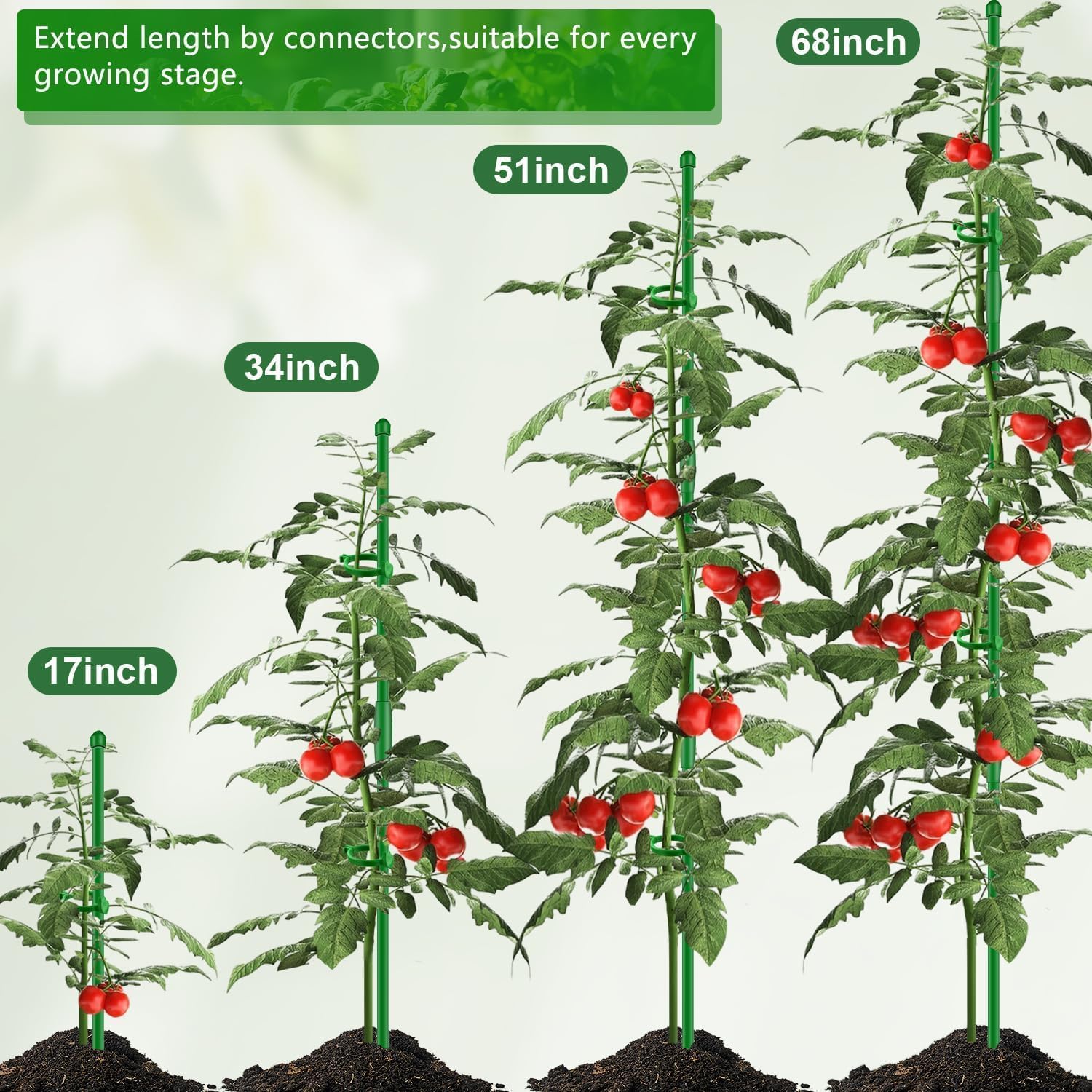 20Pcs Plant Support Stakes 17 inch SupKing Garden Orchid Sticks Extended to 3ft 4ft 5ft Plant Poles with Clips for Indoor Outdoor Potted Tomato Rose Amaryllis Vegetables Comes with 20 Ties
