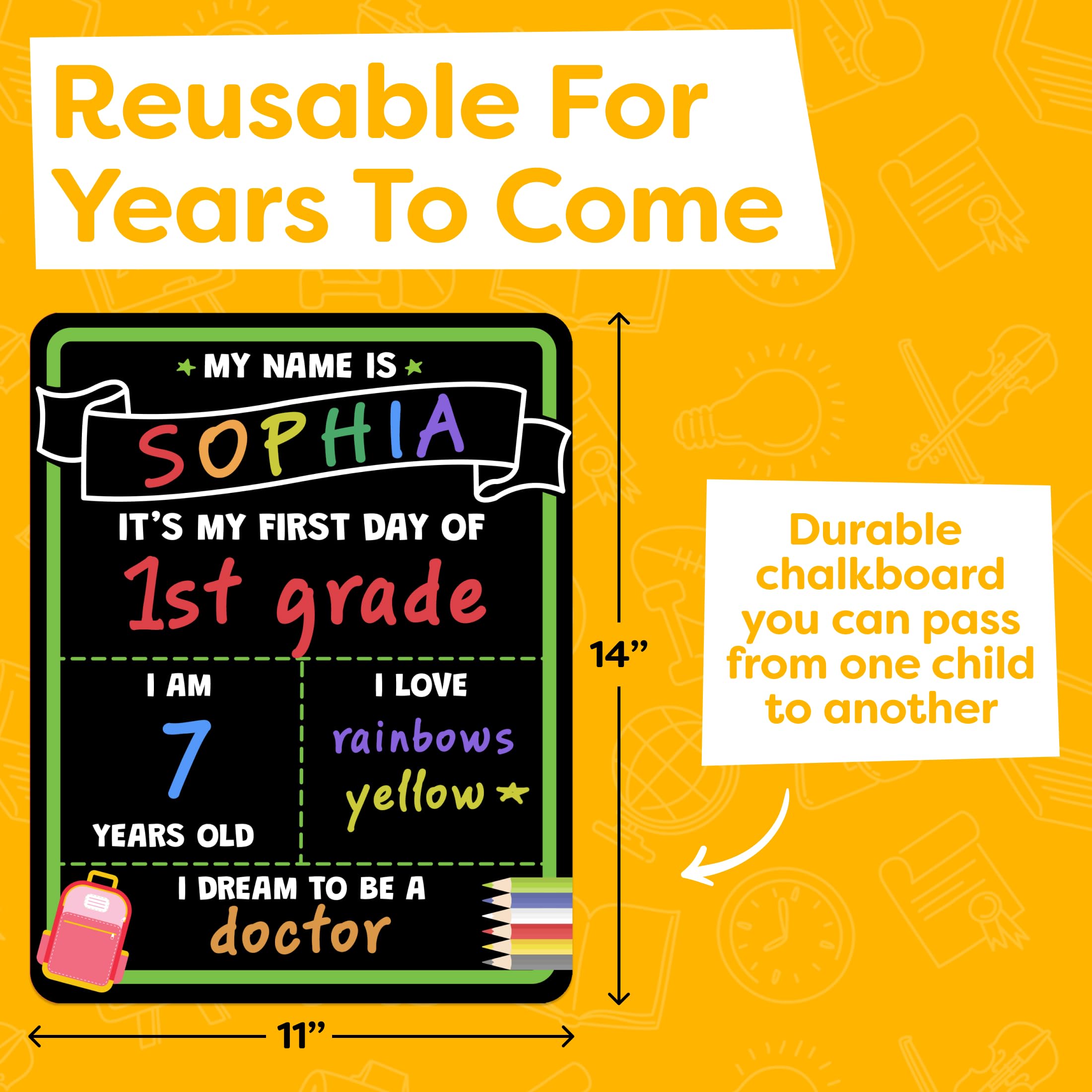 First Day of School Sign Board with Liquid Chalk Markers - 14”x11” Double-Sided & Reusable - My First and Last Day - Back to School Supplies Board for Kindergarten, Preschool