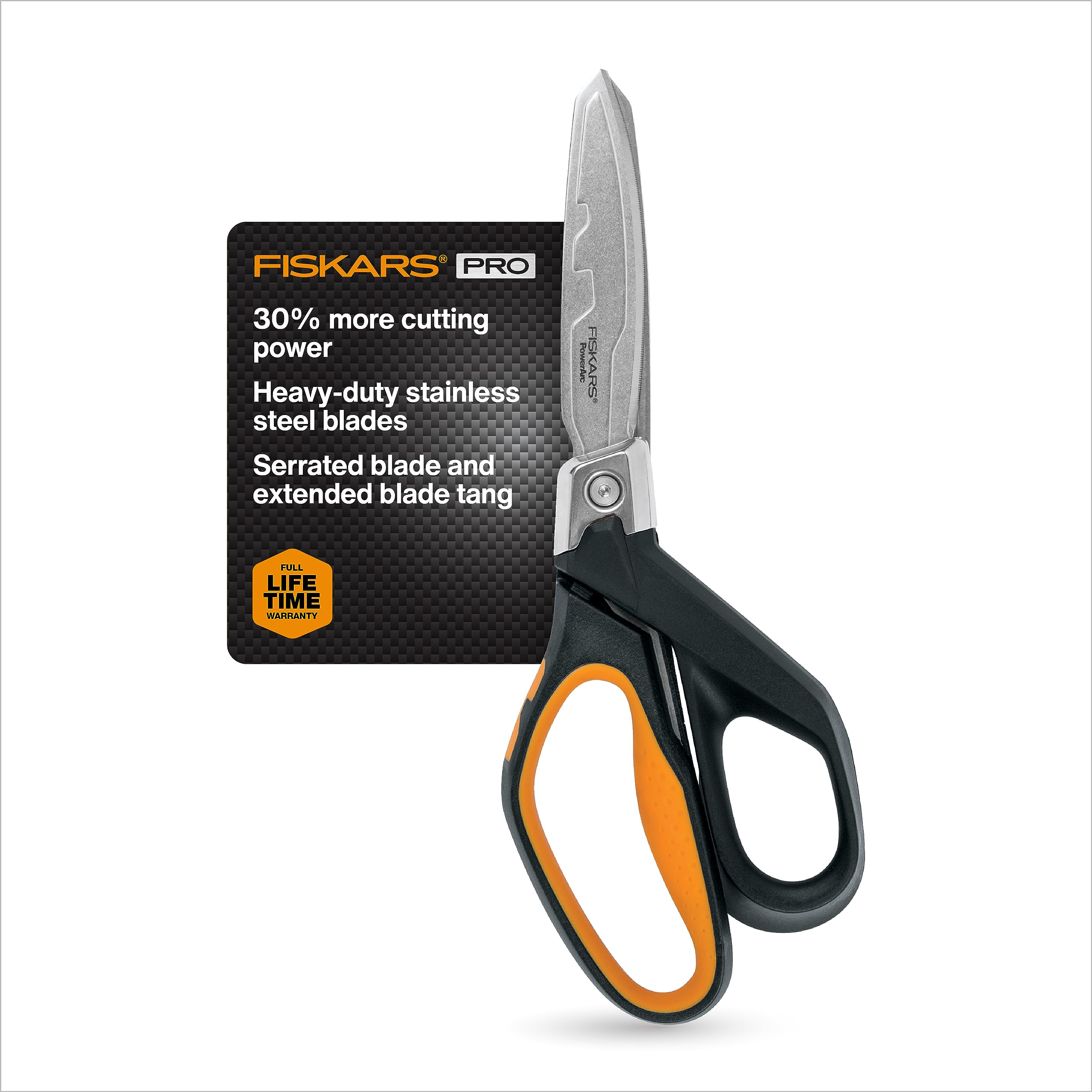 Fiskars Pro PowerArc Schere, Hochleistungs-Edelstahlschere, Industriewerkzeug für Bau und Konstruktion, 25,4 cm, Orange/Schwarz