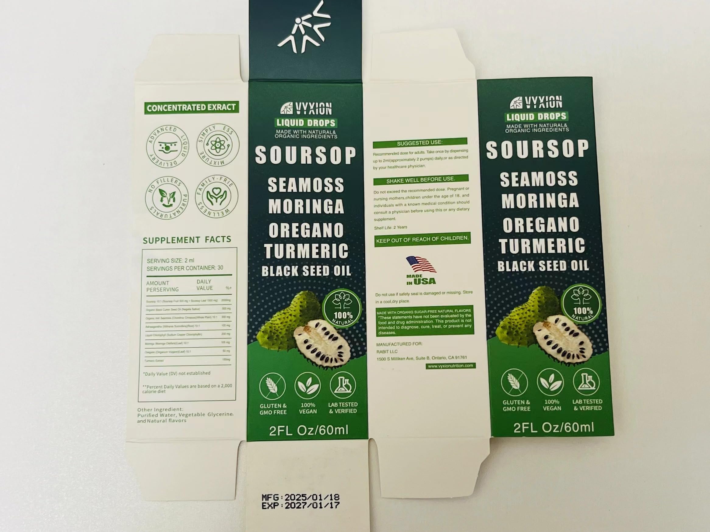 Soursop Bitters Liquid Drops 10 in 1 with Sea Moss, Moringa, Turmeric, Black Seed Oil, Oregano, Ashwagandha | Herbal Extracts for Overall Health-Enhancing | Vegan, Non-GMO | 2 Fl Oz