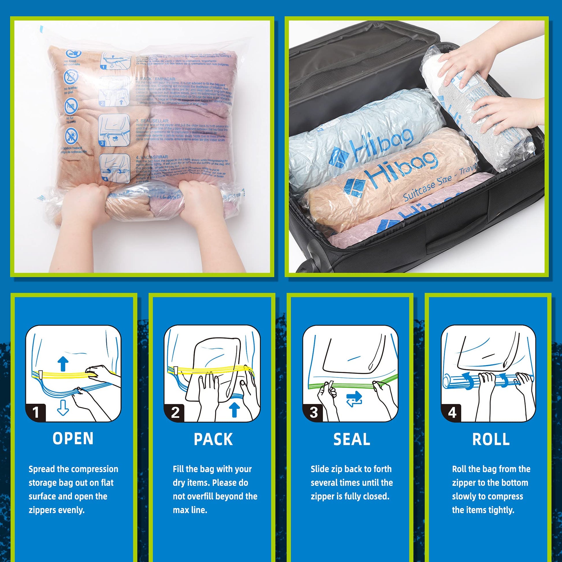 12 Compression Bags for Travel Essentials, Vacuum Packing Space Saver Bags for Cruise Accessories (12-Travel)