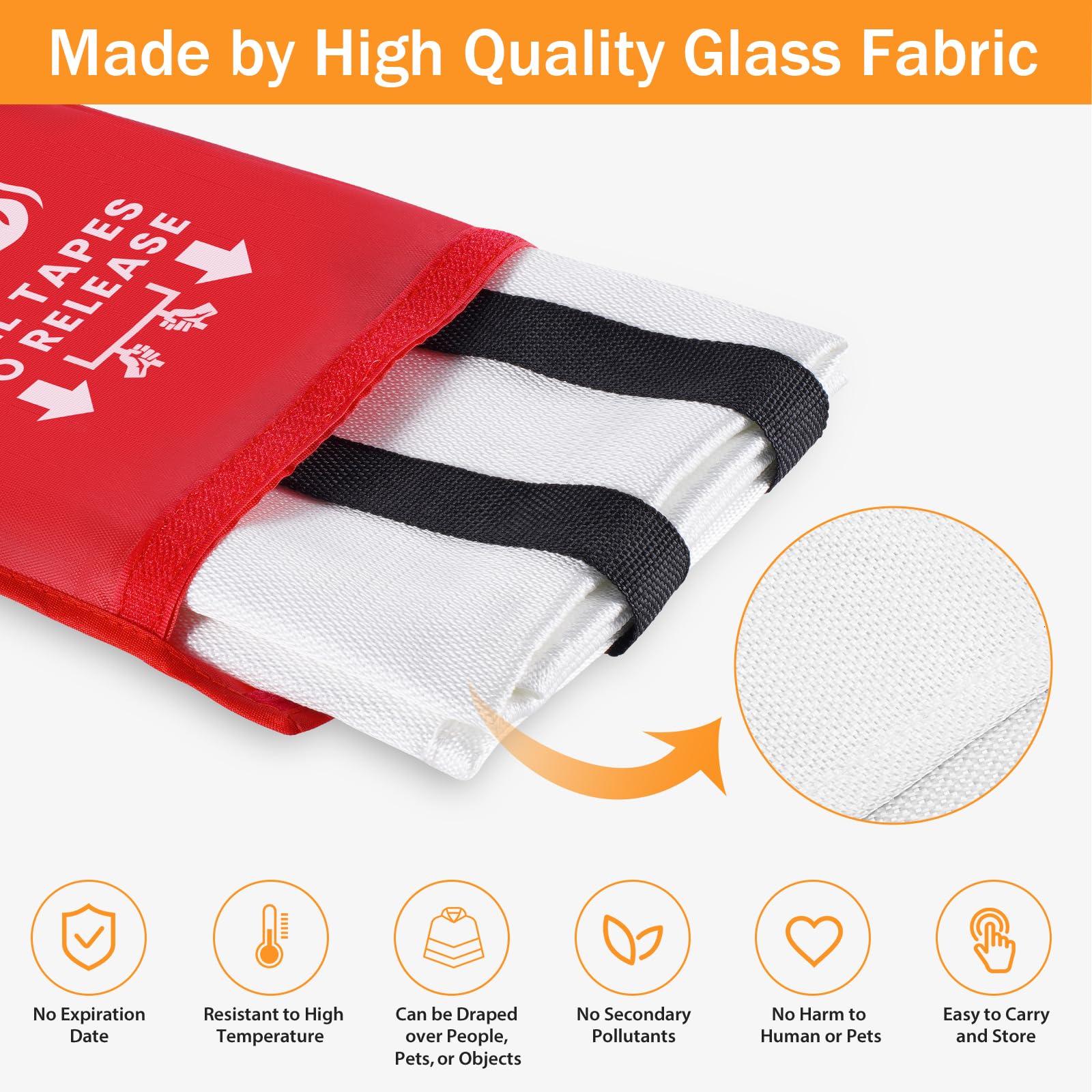 Emergency Fire Blanket for Home Kitchen - KANHIRO Fiberglass Fire Suppression Blanket Great for School, Fireplace, Grill, Car, Office, Warehouse (4 Pack, 39 in X 39 in)