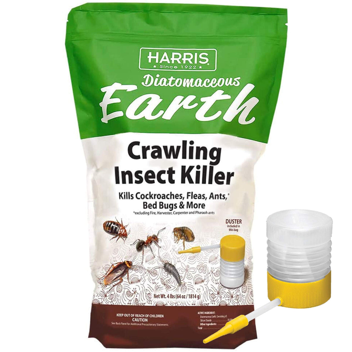 Harris Kieselgur Insektenbekämpfungsmittel für kriechende Insekten, 1,8 kg mit Puderzerstäuber im Beutel enthalten