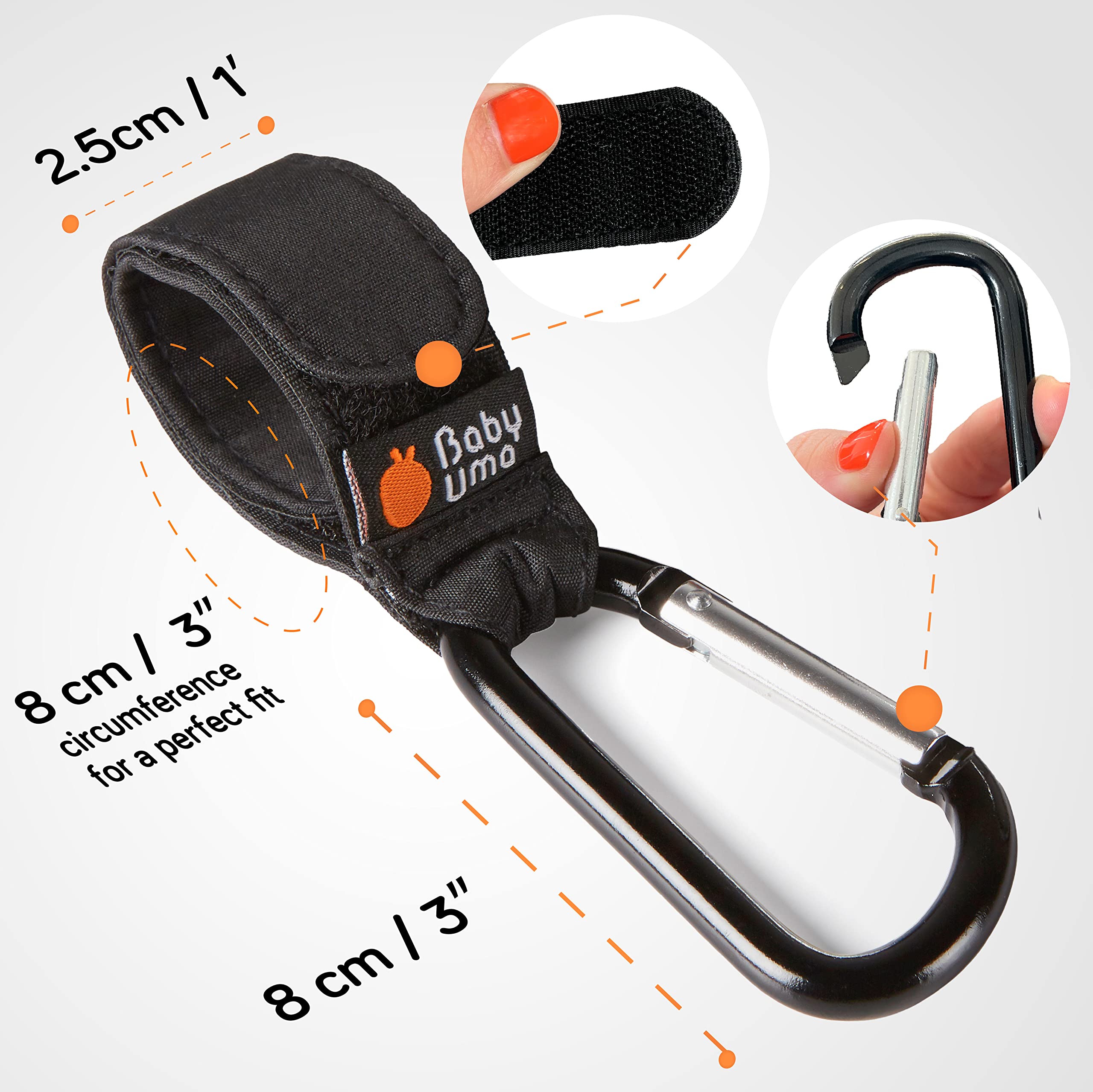 Baby Uma Stroller Hooks for Bags (2 Pack) - Universal Stroller Clips and Hooks, Non-Slip with One-Hand Opening, 11 lb Weight Capacity, Baby Travel Essential