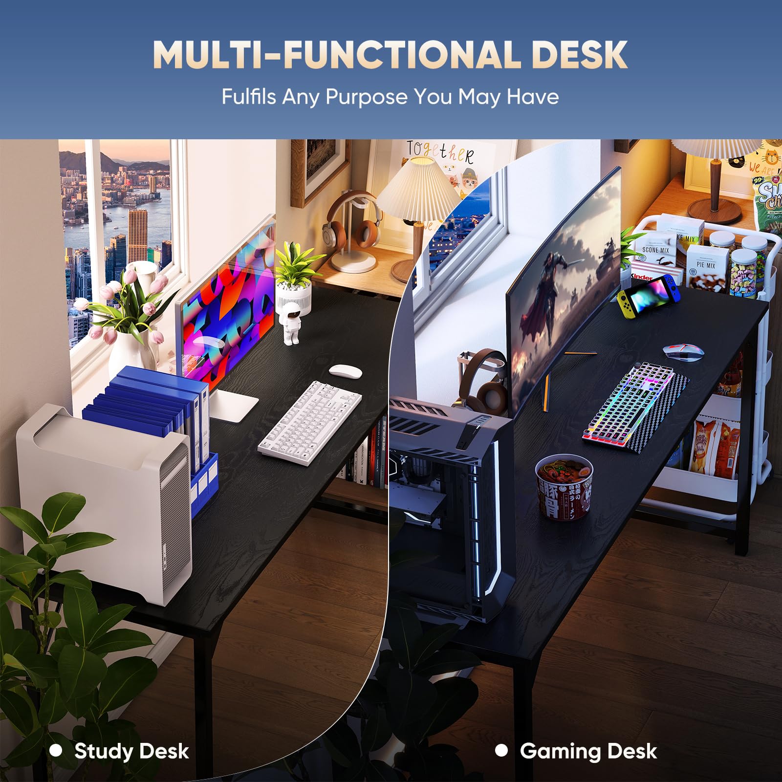 DUMOS 32 Inch Office Small Computer Desk Modern Simple Style Writing Study Work Table for Home Bedroom - Wood Black
