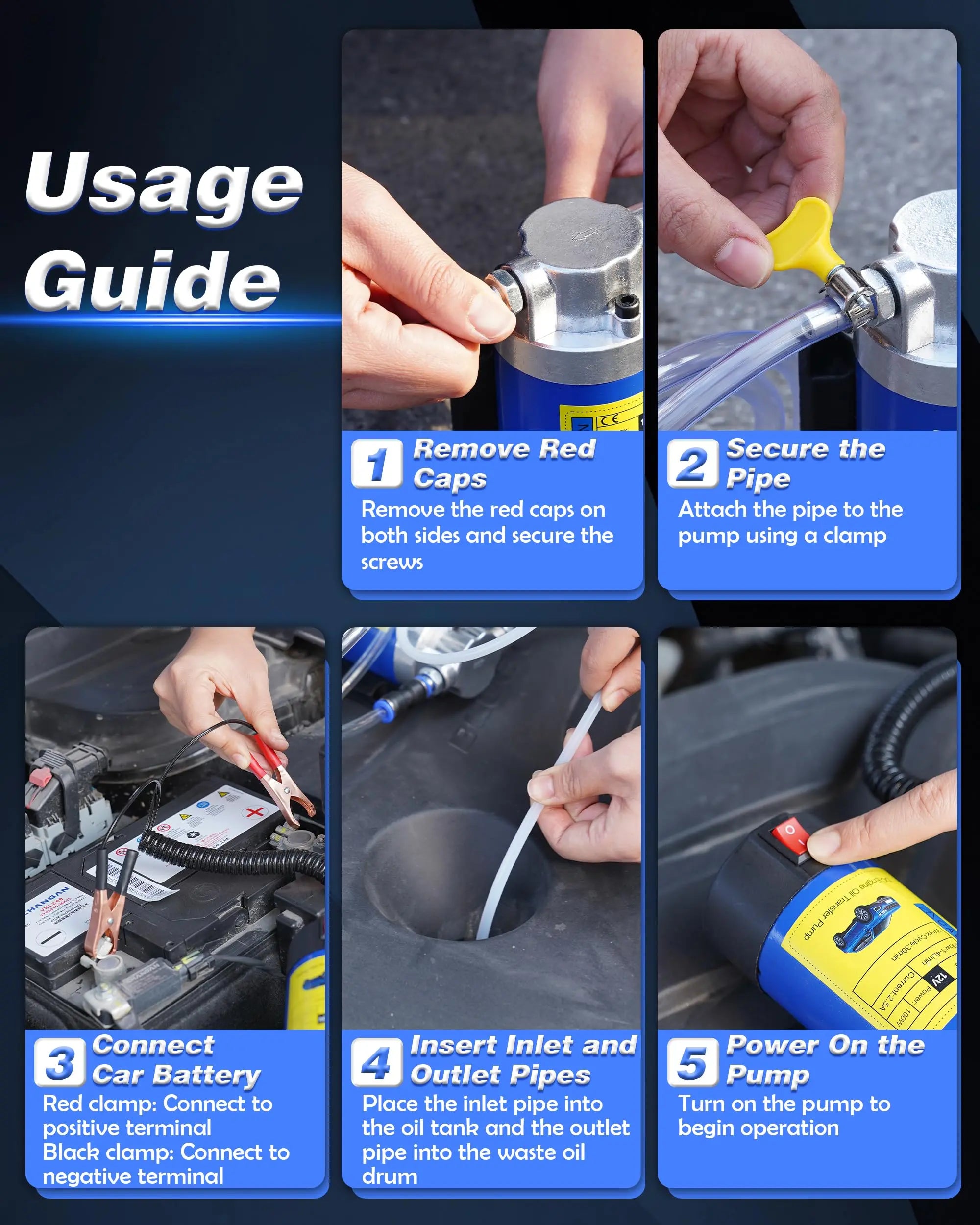 Oil Pump 12V 100W, Oil Extractor Pump for Engine Oil Change, Electric Fluid Transfer Pump for Motor Oil, Gear Oil, Transmission Fluid Removal, Self-Priming Oil Transfer Pump for Car, Mower, Marine