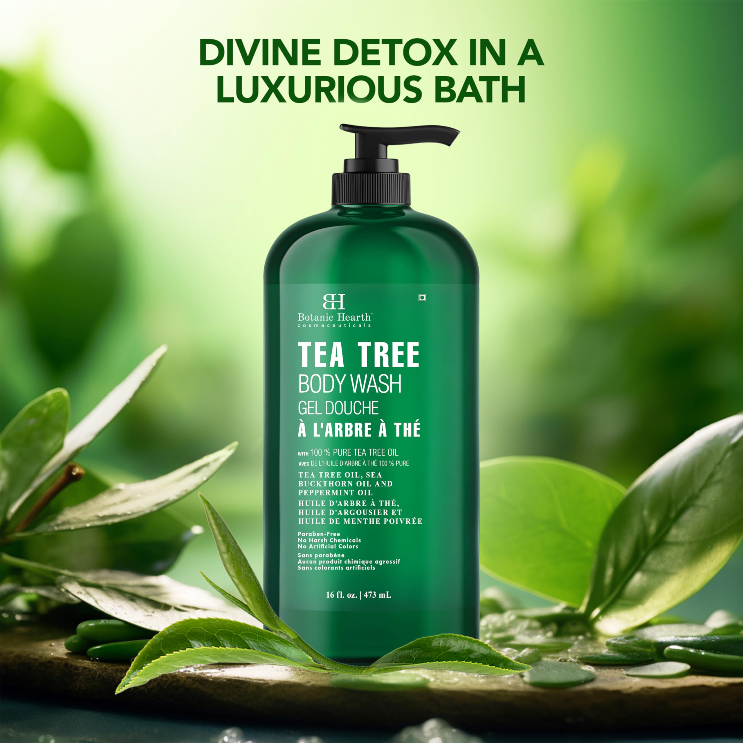 Botanic Hearth Tea Tree Body Wash | 16 Fl Oz | Helps Soothe Itchy, Dry Skin, Antifungal Body Wash With 100% Pure Tea Tree Oil | Sulfate Free, Paraben Free, For Men And Women