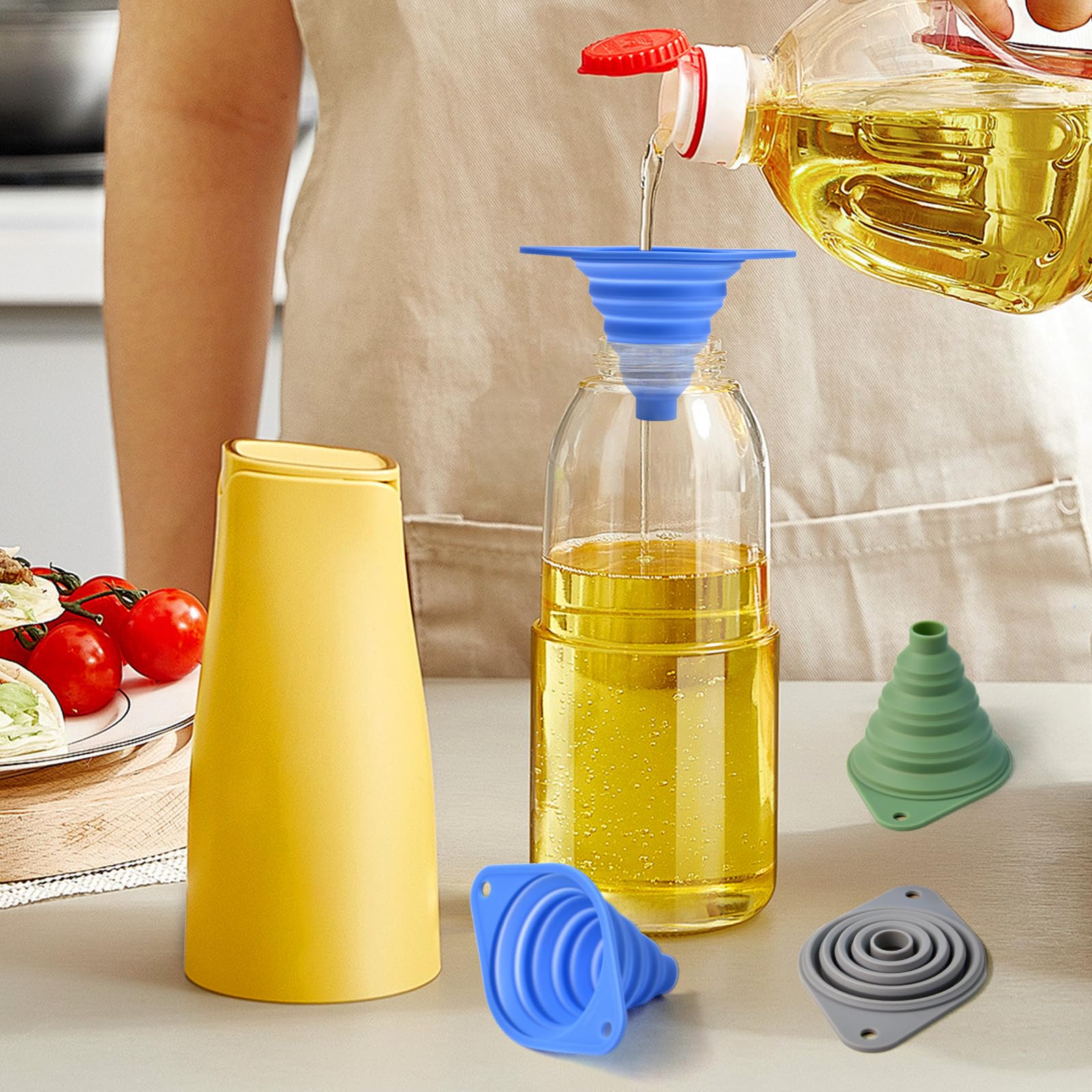 VAYRMEU Kitchen Funnel Set 3 Pack,Funnels for Kitchen Use Filling Bottles,Silicone Funnel Collapsible,Small Funnels for Filling Small Bottles