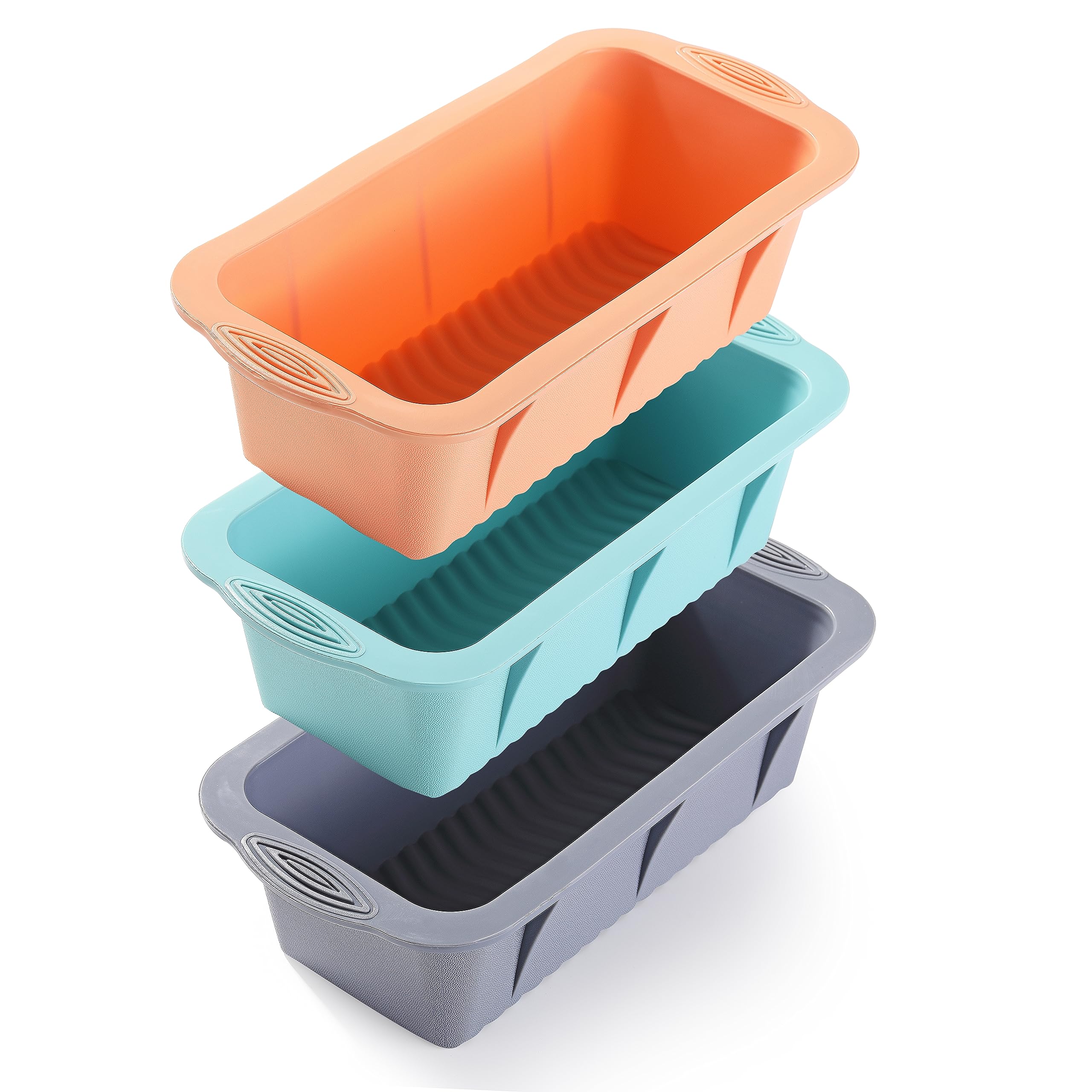 MONGSEW 3PCS Silicone Bread Loaf Pan, Non-Stick Bread Pans for Baking, Easy Release Loaf Pan, Great for Homemade Bread, Cakes, Brownies, Dishwasher Safe (3 Colors, Nesting Design)
