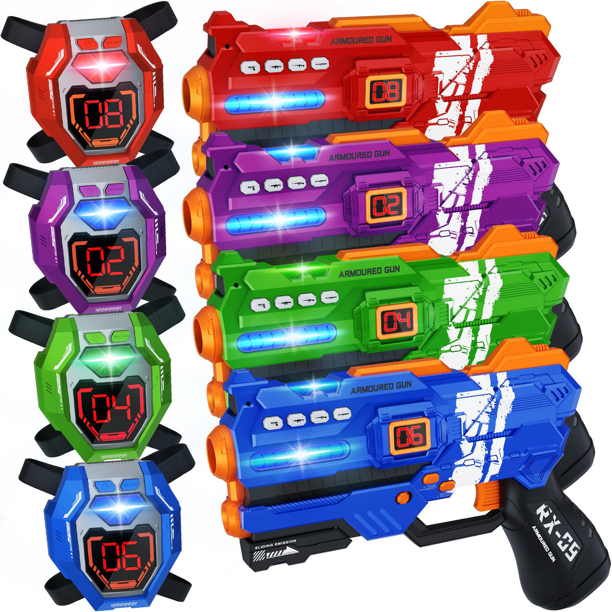 Laser Tag Pistolen Set mit 4 Laser Tag Pistolen mit digitaler LED-Punktestandsanzeige Westen, Geschenke für Teenager und Erwachsene Jungen & Mädchen, Erwachsenen- und Familienspaß, Geschenk für Kinder im Alter von 8 9 10 11 12+ Jahren