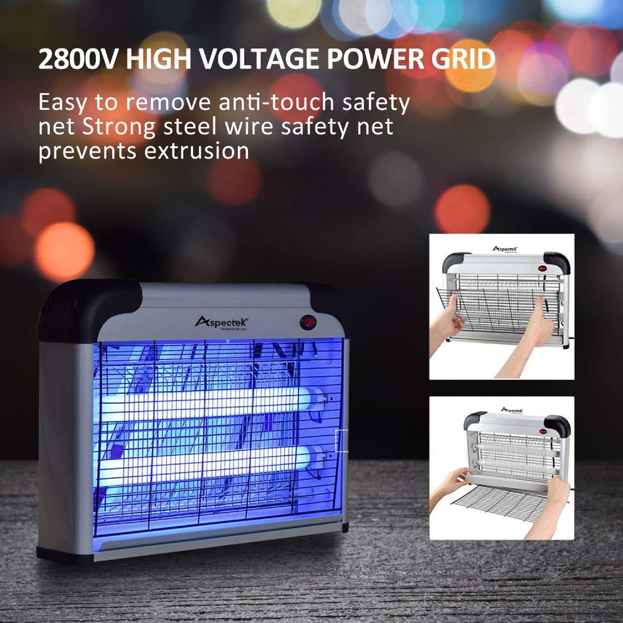 ASPECTEK Insect Killer, Bug Zapper, Powerful 20W Electronic Indoor Fly Zapper, Mosquito Killer-Indoor Use Including Free 2 Pack Replacement Bulbs