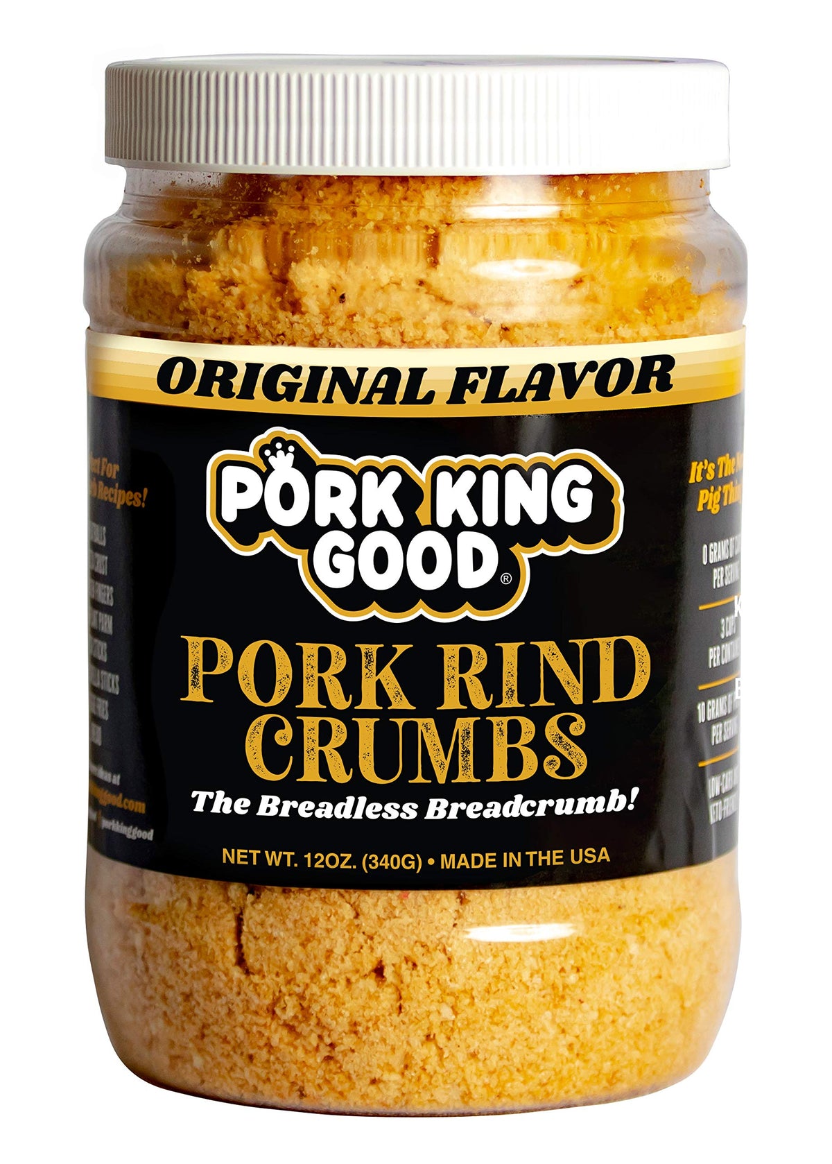 Pork King Good Low Carb Keto-Diät-Schweinekrusten-Paniermehl! Perfekt für ketogene, Paleo-, glutenfreie, zuckerfreie und bariatrische Diäten (Original) (Original, 340-g-Glas)