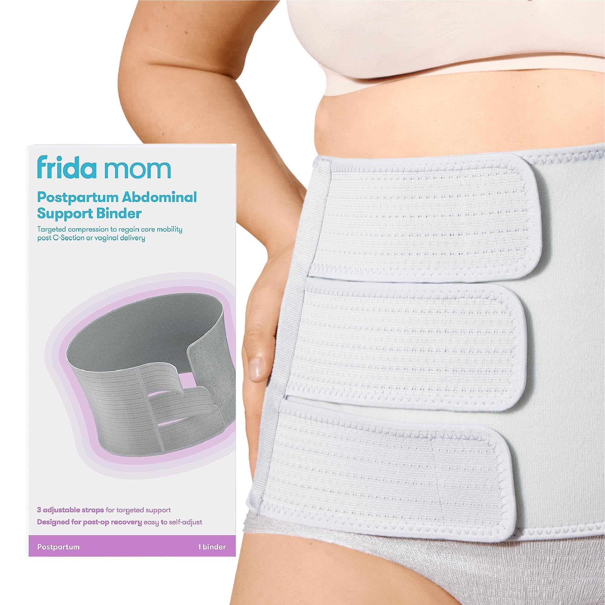 Frida Mom Bauchwickel, Wichtiges Zubehör nach der Geburt für natürliche Entbindung und Kaiserschnitt, verstellbarer Kompressionswickel, Stützgurt nach der Geburt, Bauchband, 22,8 cm hoch