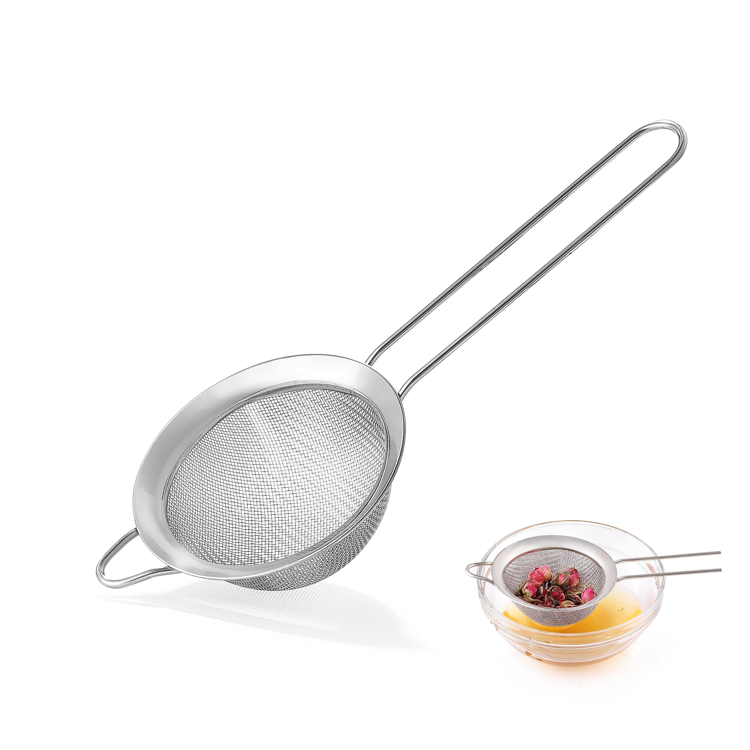 Feinmaschige Siebe für die Küche, COKUMA Edelstahl Metall Handsieb klein Mini Sieb, Cocktailsieb Teesieb Kaffeesieb Saftsieb, Lebensmittelsieb mit Griff (3,35 Zoll, Silber)