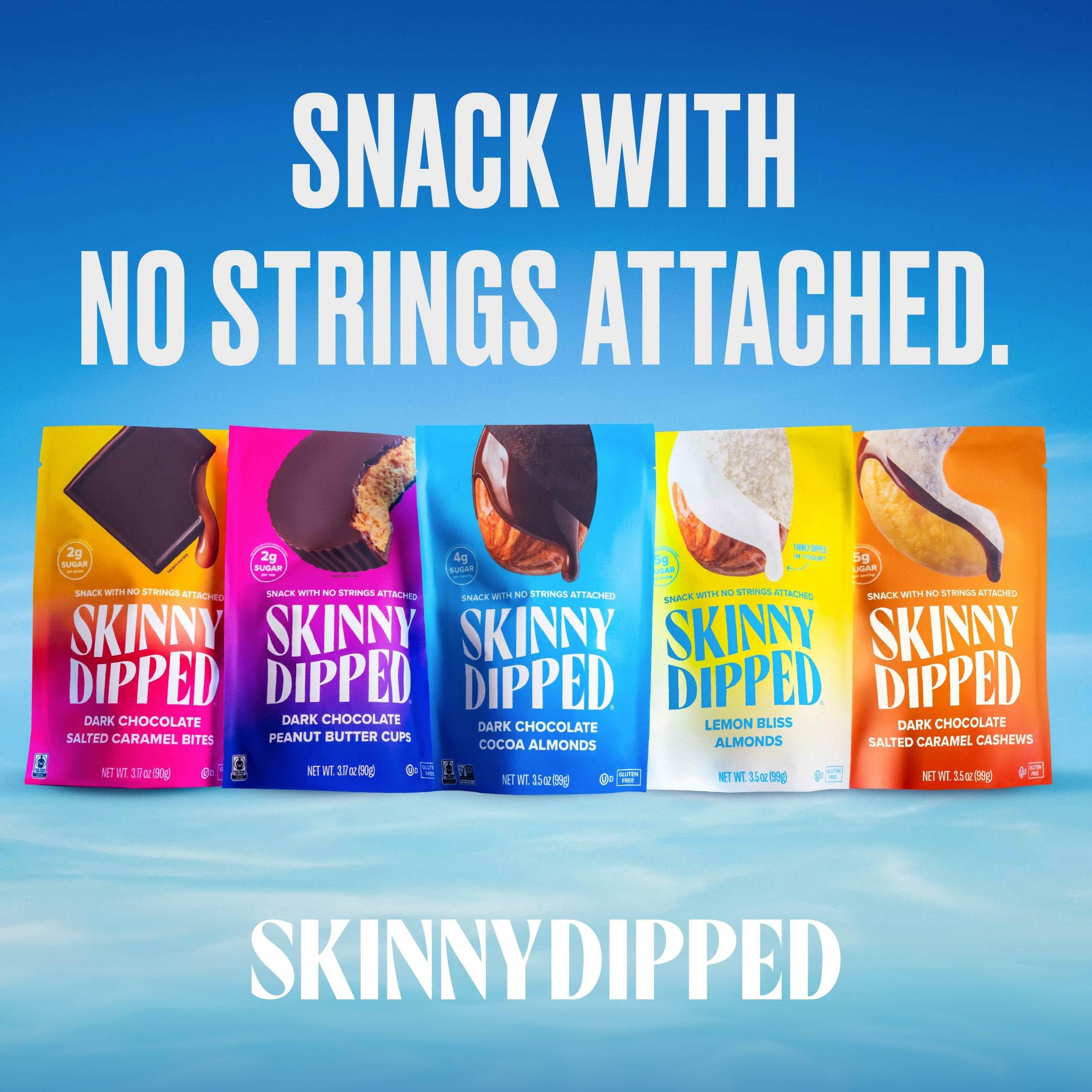 SkinnyDipped Dark Chocolate Peanut Butter Cups, 2g Sugar per Cup, Keto Friendly, Low Carb, Gluten Free, 3.2oz, 4 Pack (24 Cups Total)
