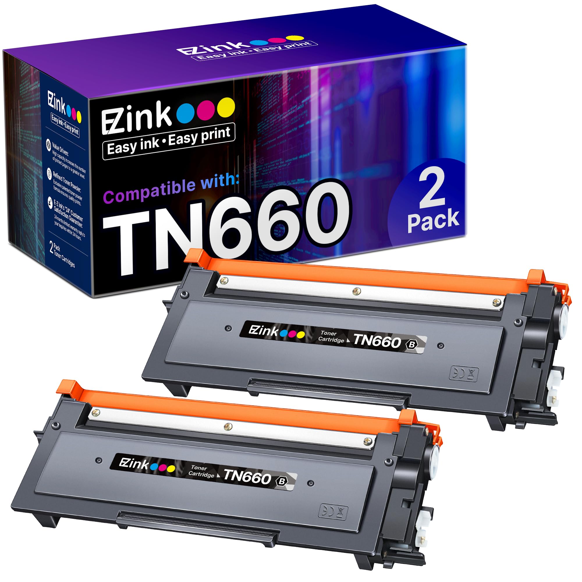 خرطوشة مسحوق حبر متوافقة من E-Z Ink TN660 بديلة لطابعة براذر TN-660 TN660 TN630 عالية الإنتاجية للاستخدام مع HL-L2380DW HL-L2320D HL-L2340DW DCP-L2540DW MFC-L2700DW MFC-L2720DW (أسود، عبوتان)