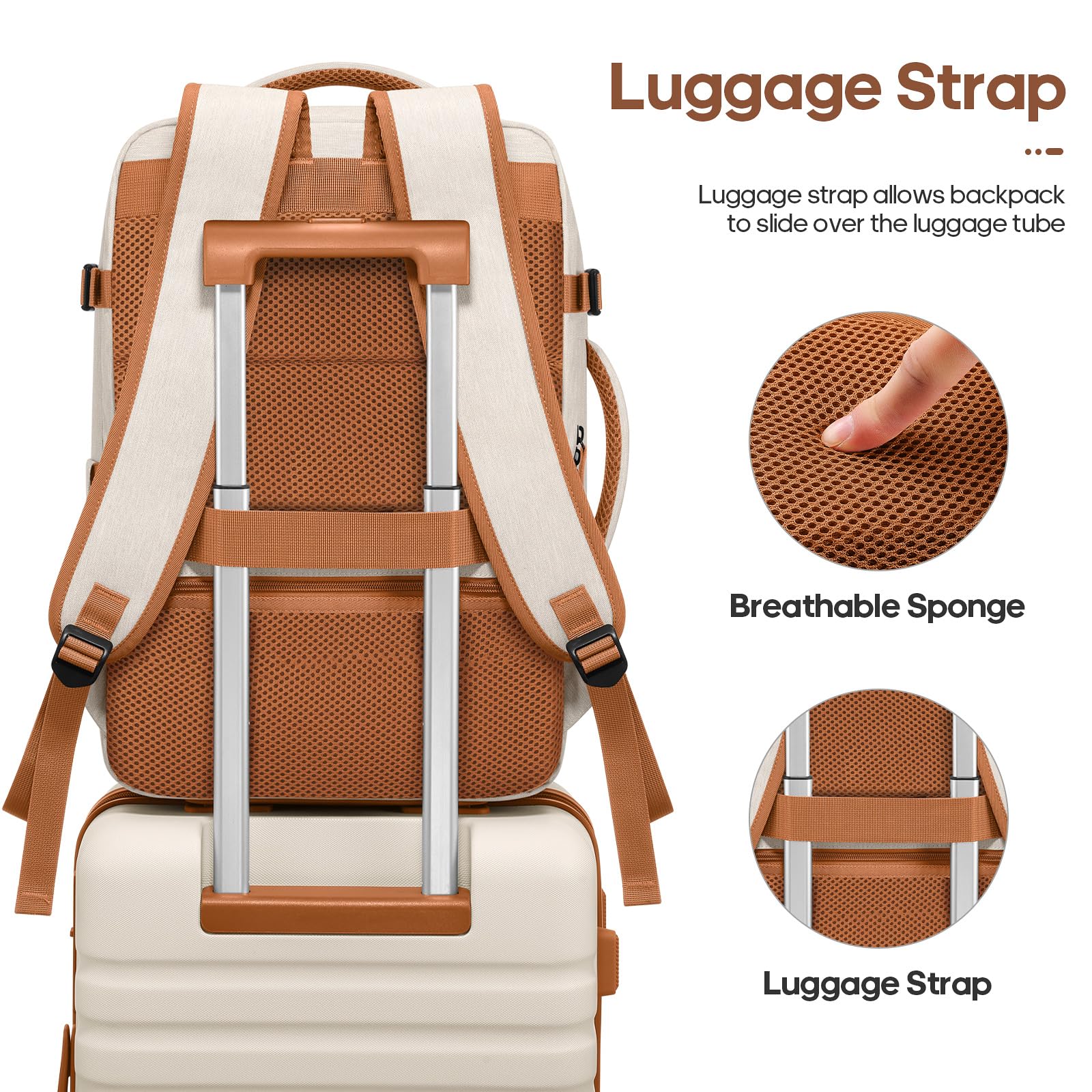 UKEIN Luggage Sets 3 Piece, Carry On Luggage 20In With Spinner Wheels,PC Hardside Suitcase Set with TSA Lock,Durable Carry On Suitcase With Travel Backpack for Men (Beige, 3 piece set (20inch))