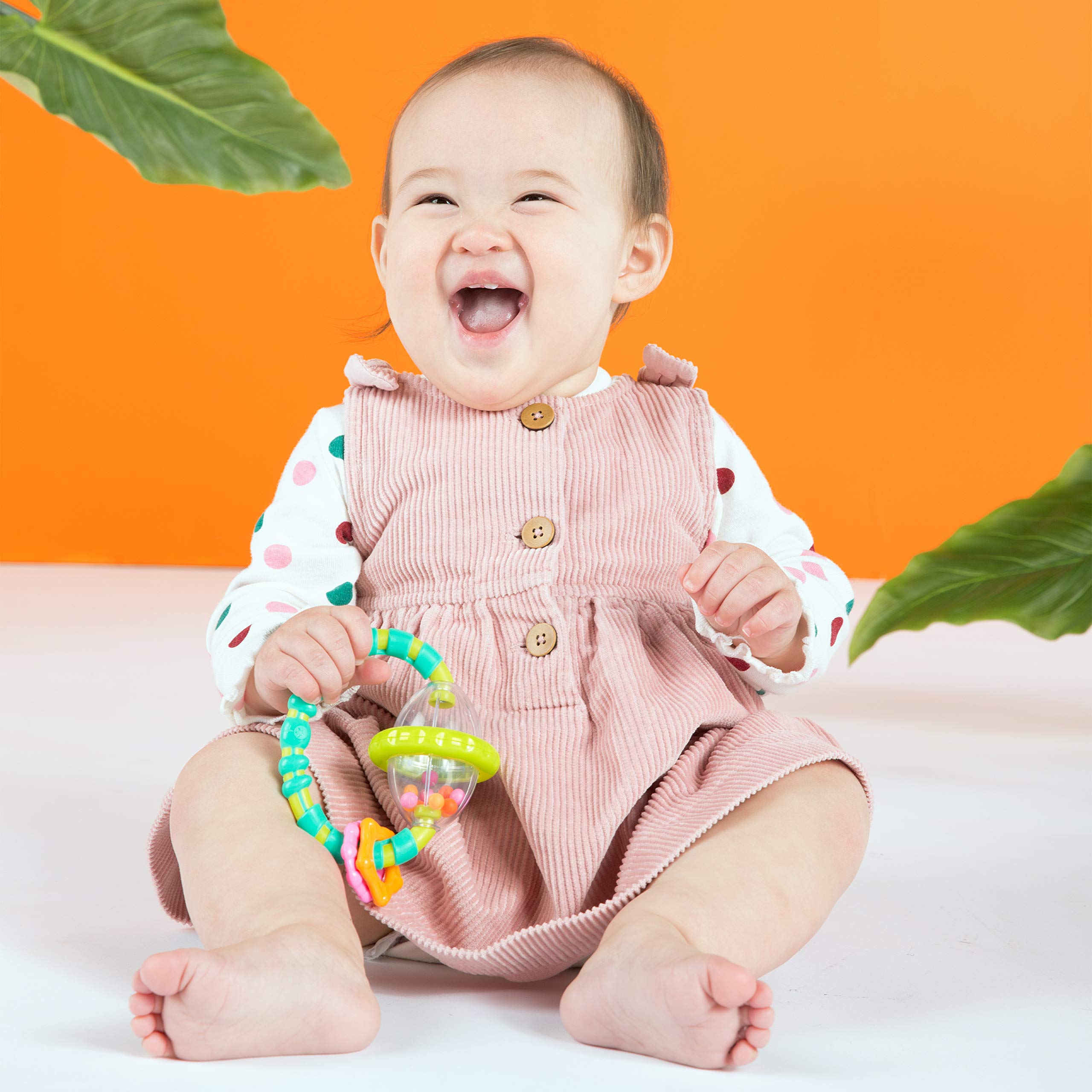 Bright Starts Grab & Spin Baby Rattle & BPA-Free Teether Toy, Ages 3 Months+