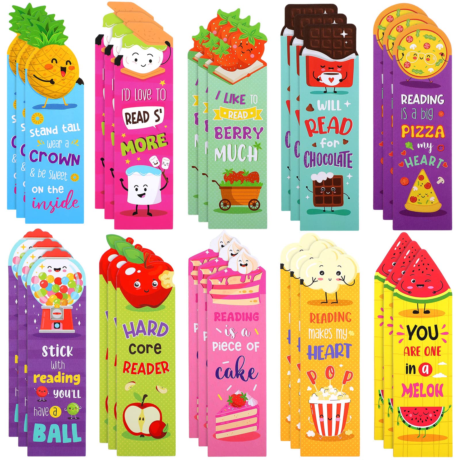 Eersida 30 Lesezeichen zum Rubbeln und Riechen, duftend, für Kinder, mit Frucht- und Lebensmittelmotiven, Sprüchen, sortiert, niedliche duftende Geschenke für Schüler, Teenager, Feinschmecker, 10 Designs