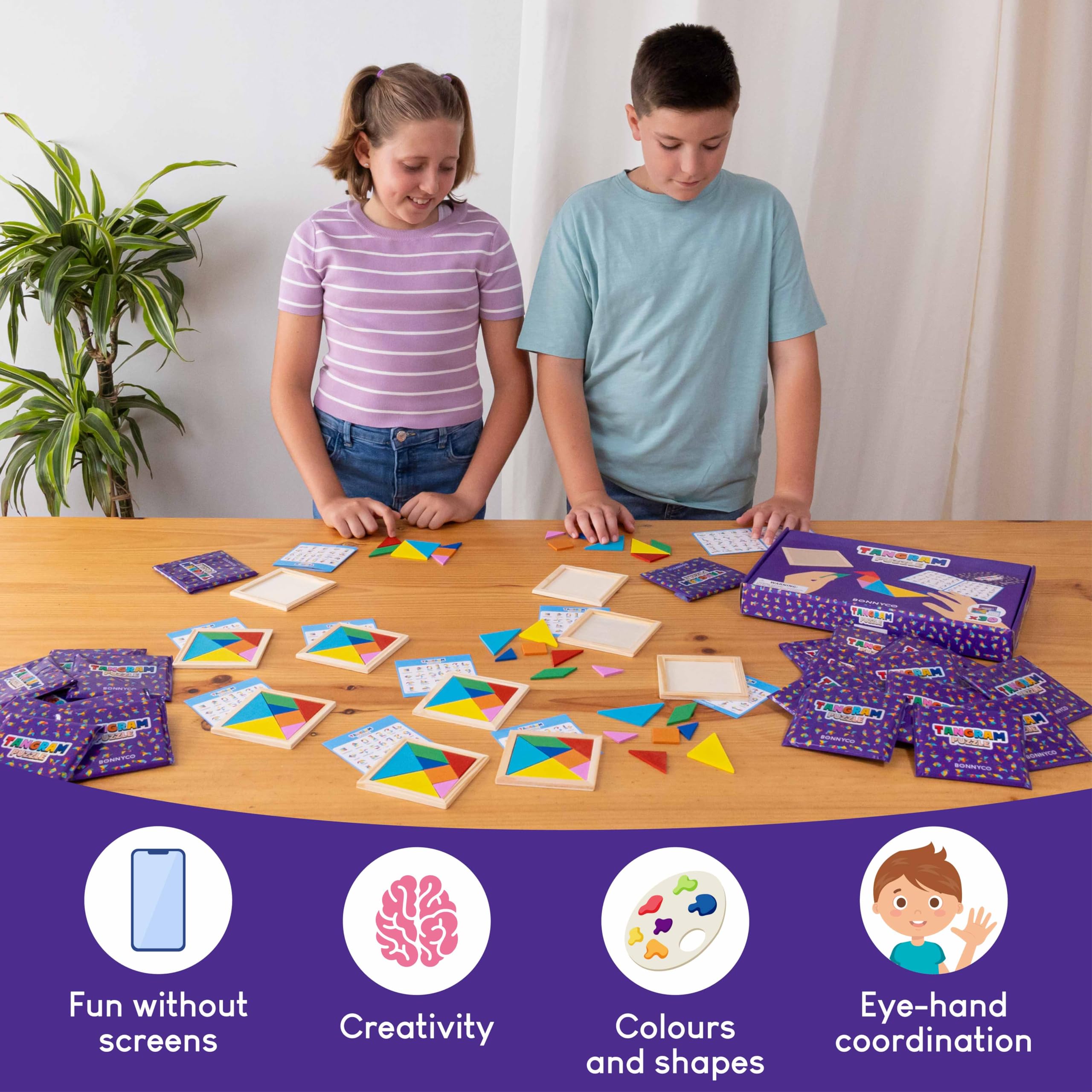 Tangram Puzzle Wooden Pack 30 Kids Party Favors - BONNYCO | Goodie Bags Stuffers for Kids 3-5 4-8, Return Gifts for Birthday Party Goody Bag Stuffers | Pinata Filler Toys Bulk Classroom Prizes Rewards
