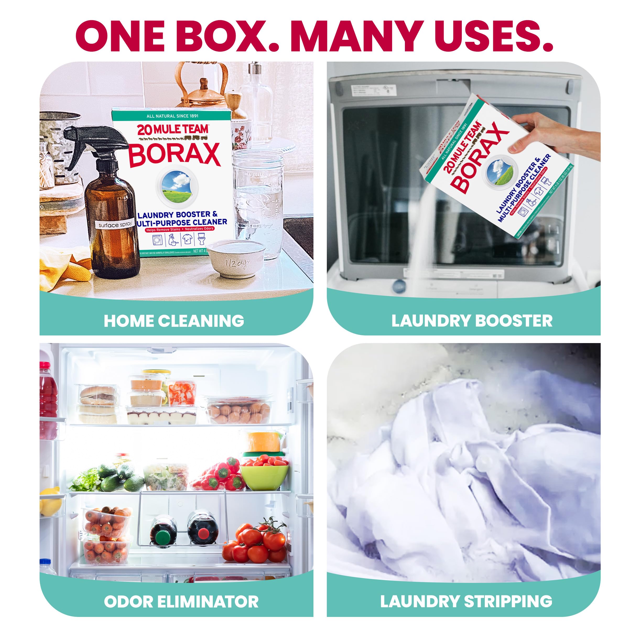 20 Mule Team All Natural Borax Detergent Booster & Multi-Purpose Household Cleaner, 65 Ounce, 4 Count