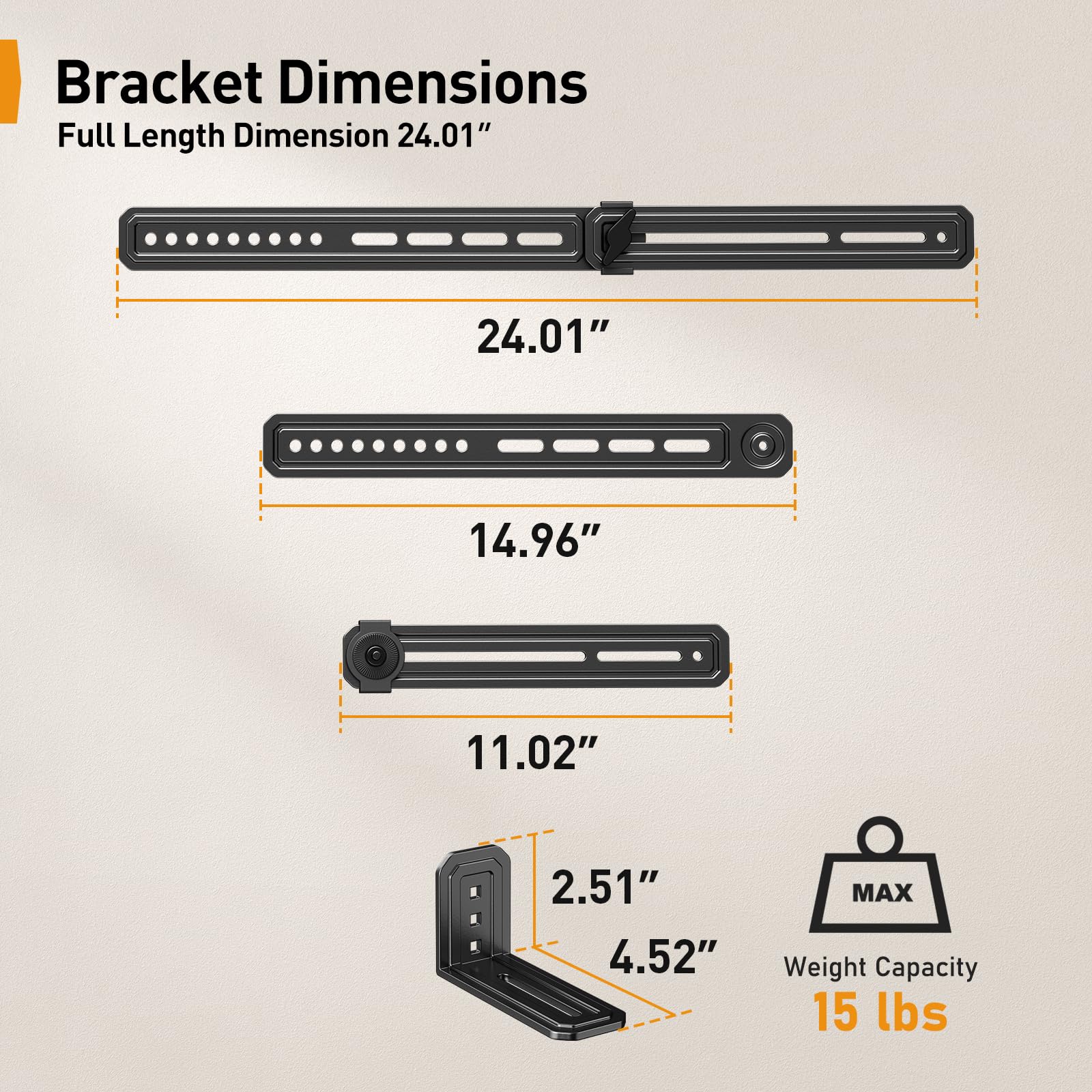 Perlegear Soundbar Mount with Adjustable Height, Sound bar Mount up to 15 lbs, Soundbar Mount Under TV or Above TV, Soundbar tv Mount Bracket with Detachable Long Extension Plates PGSM04B
