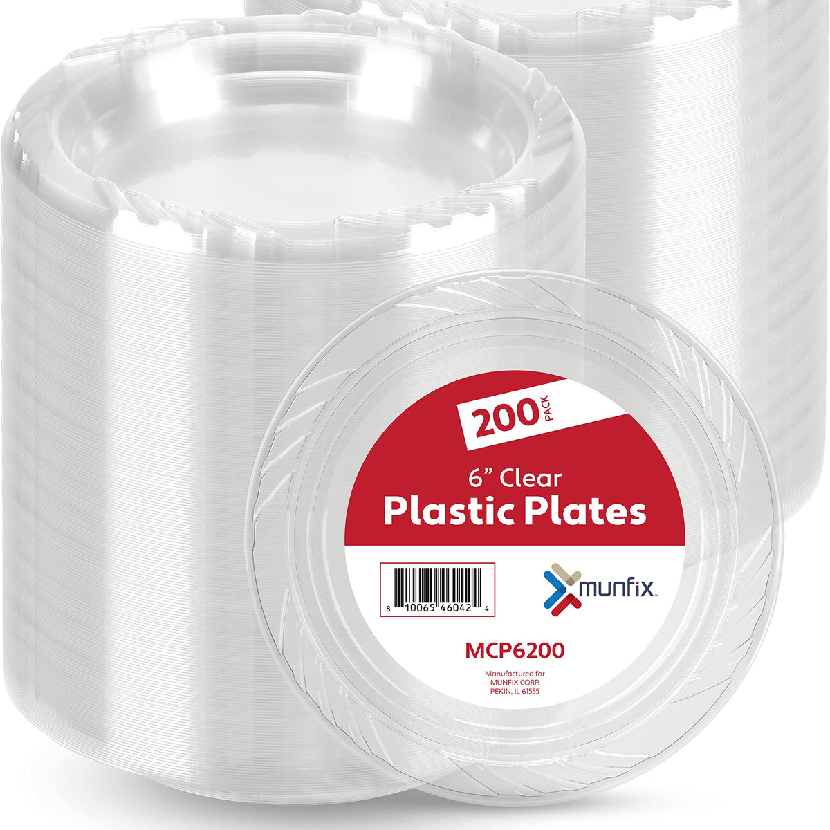 Munfix 200er Set durchsichtiger Plastikteller – 15 cm Einweg-Dessertteller, Großpackung für Party, Grillparty, Picknick, Feste, Reisen und Events, mikrowellengeeignet, recycelbar