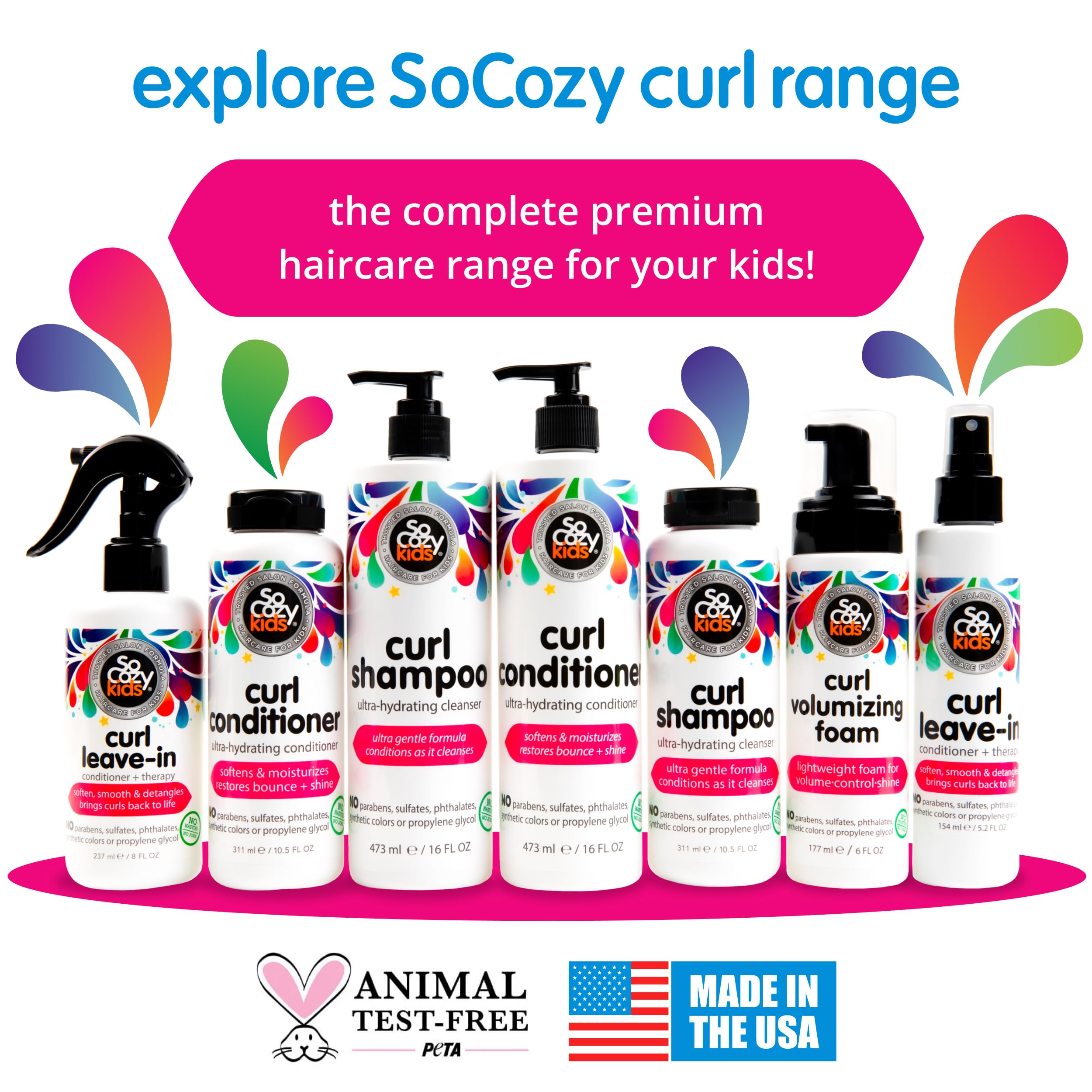 SoCozy Hair Mousse for Kids, Curl Volumizing Foam Mousse for Curly Hair (6 Fl Oz) Enhances Shine & Volume, Gentle Formula with Panthenol, Hydrolyzed Proteins & Keratin, Paraben & Sulfate-Free