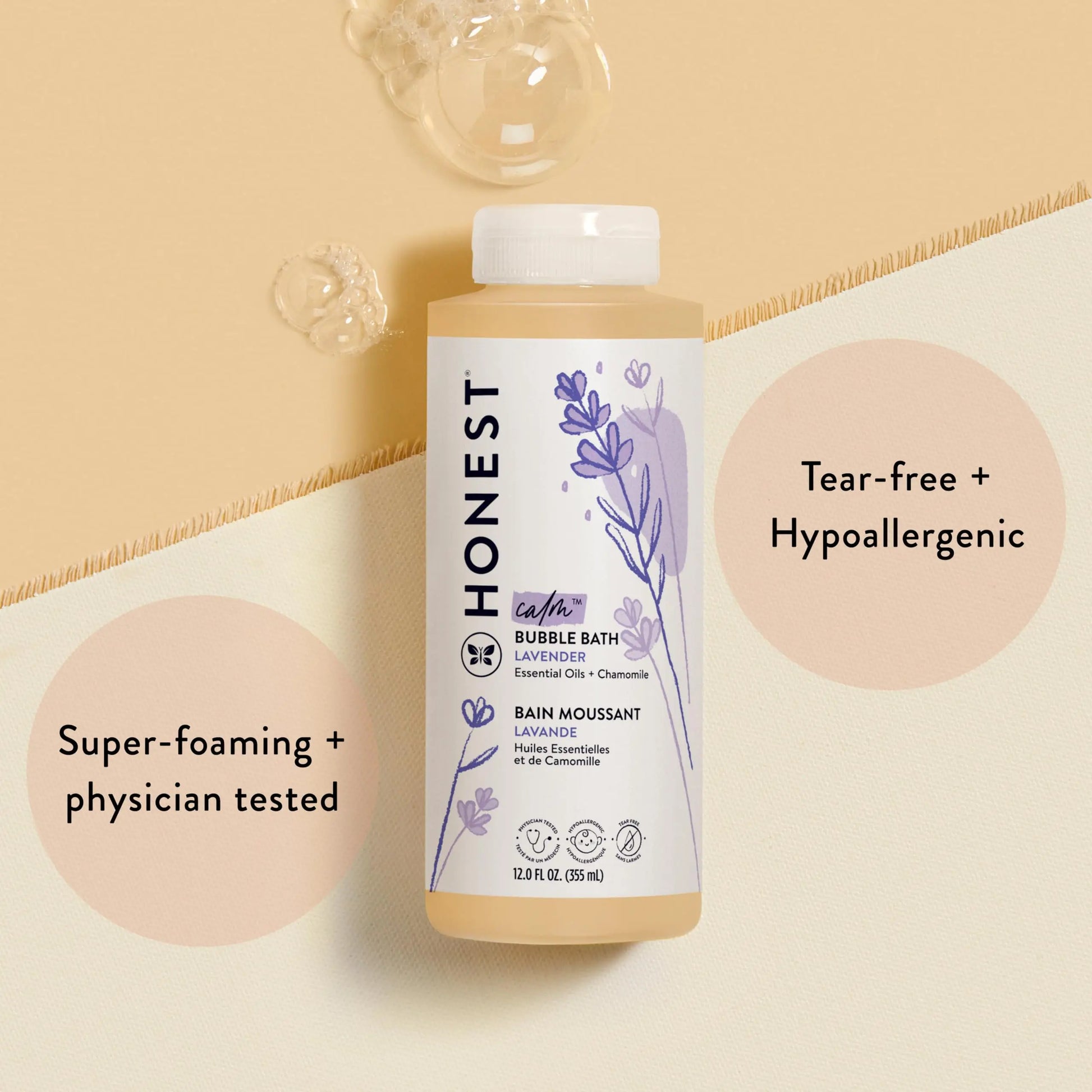 The Honest Company Foaming Bubble Bath | Gentle for Baby | Naturally Derived, Tear-free, Hypoallergenic | Lavender Calm, 12 fl oz