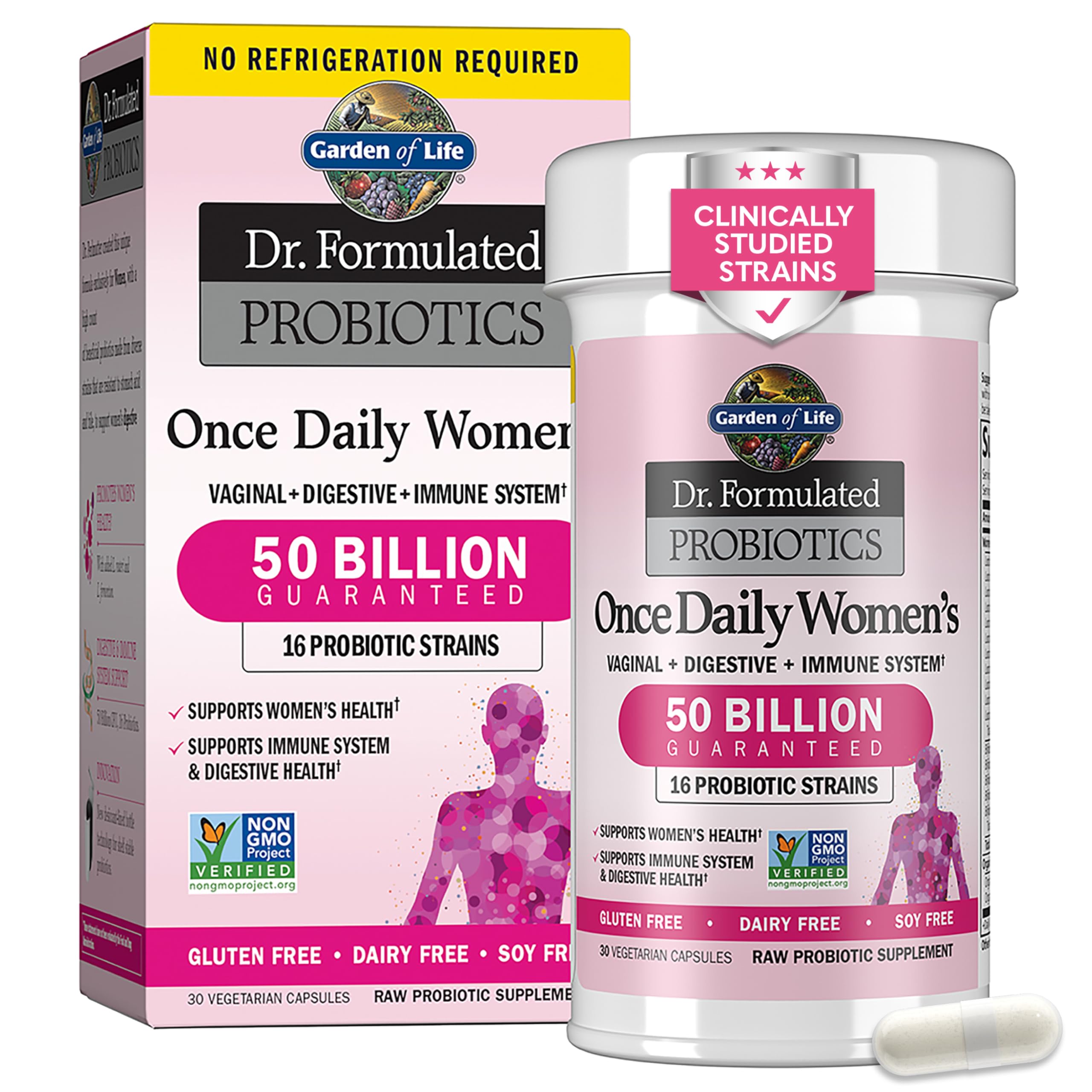 Garden of Life Once Daily Dr. Formulated Probiotika für Frauen, 50 Milliarden KBE, 16 probiotische Stämme mit Bio-Präbiotika für Verdauungs-, Vaginal- und Immunfunktionen, milchfrei, lagerstabil, 30 Kapseln