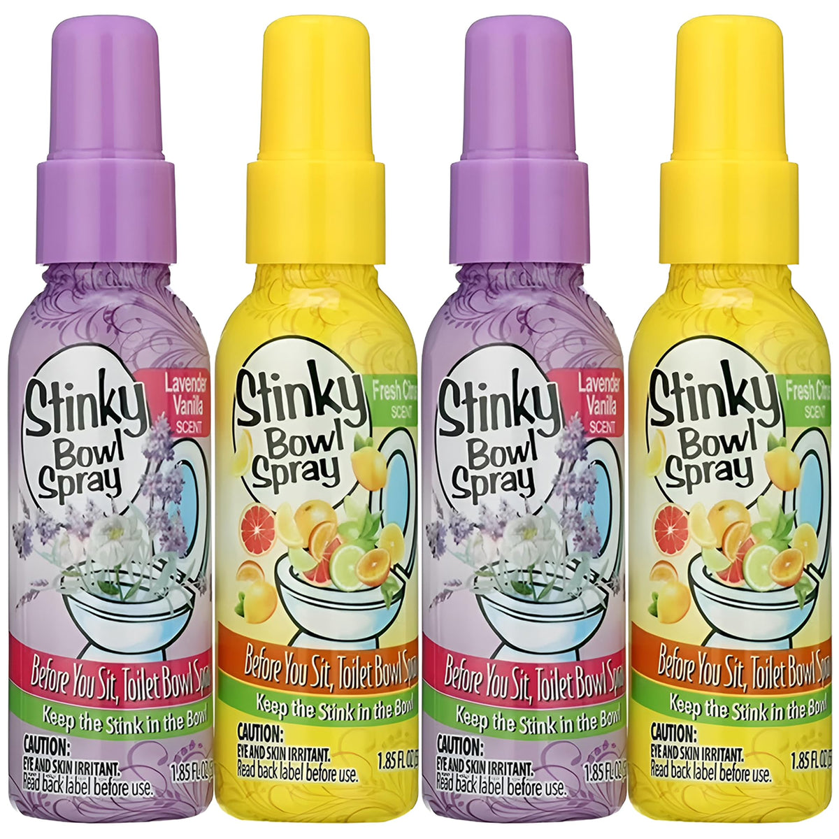 4er-Pack Stinky Bowl Spray 55ml – Toiletten-Deo für vor dem Geschäft – mit frischem Zitrusduft und Lavendelduft!