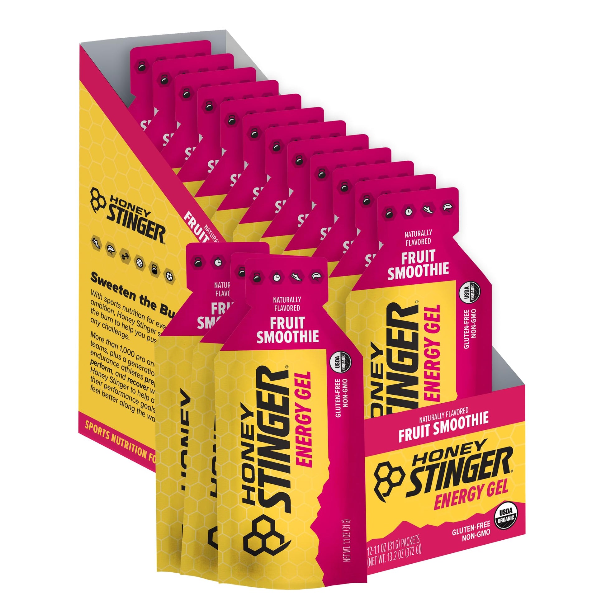 Honey Stinger Organic Fruit Smoothie Energy Gel, Gluten Free & Caffeine Free, for Exercise, Running and Performance, Sports Nutrition for Home & Gym, Pre and Mid Workout, 12 Pack, 13.2 Ounce