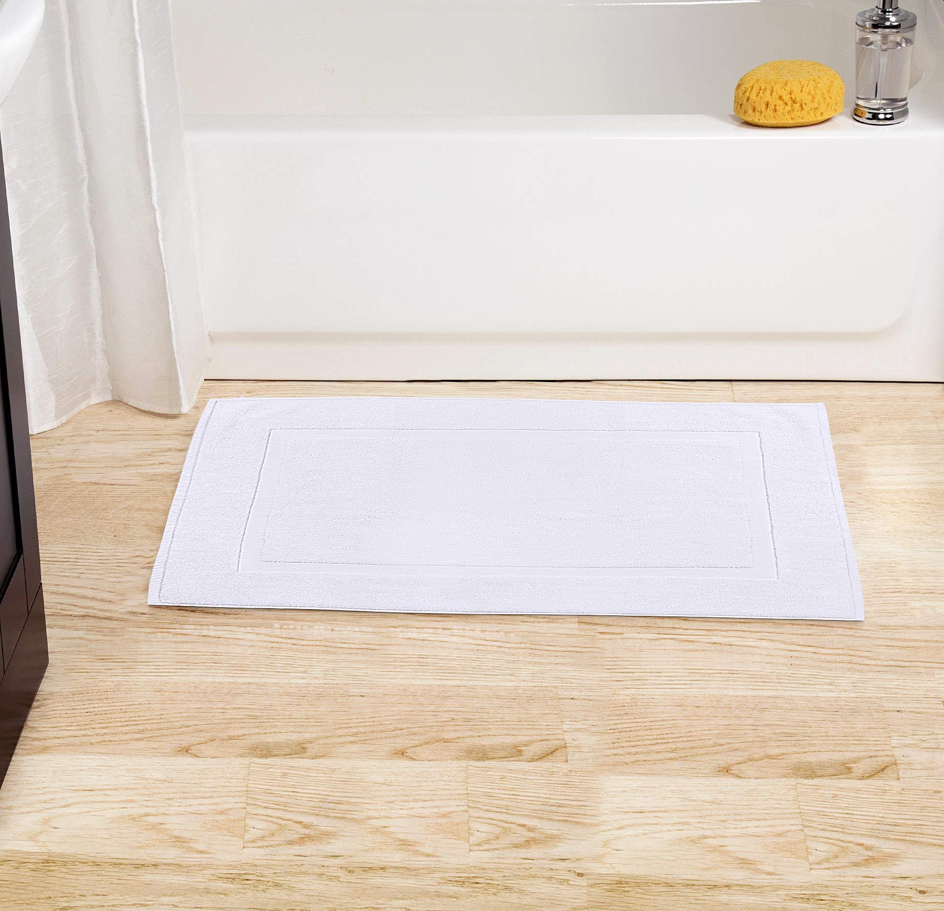 Utopia Towels Cotton Banded Rug, Bath Mats, Not a Bathroom Rug, 21 by 34 Inches, 100% Ring Spun Cotton, Highly Absorbent Shower Bathroom Floor Mat, White, 2 Pack