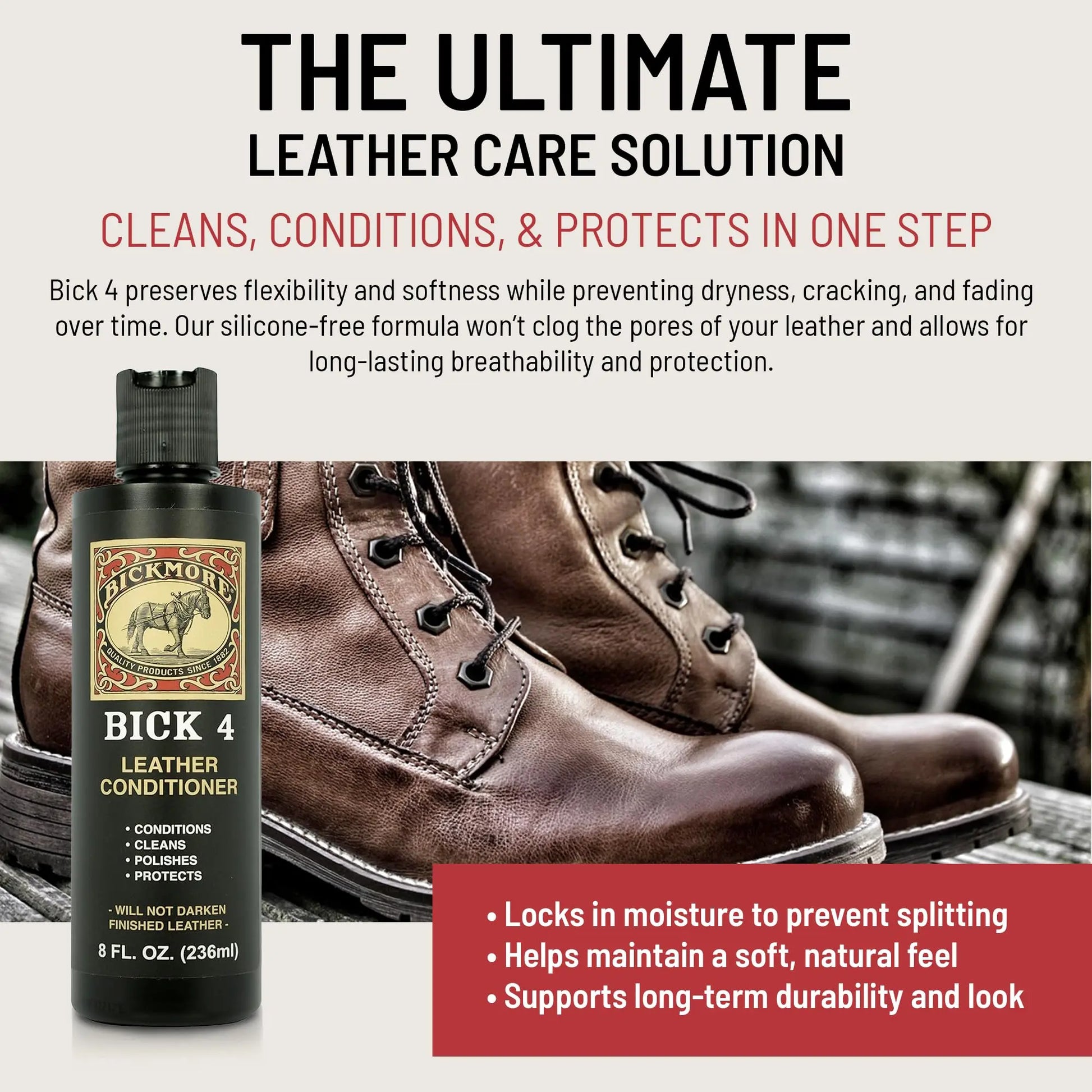 Bick 4 Leather Conditioner and Leather Cleaner 8 oz - Will Not Darken Leather - Safe For All Colors of Leather Apparel, Furniture, Jackets, Shoes, Auto Interiors, Bags & All Other Leather Accessories